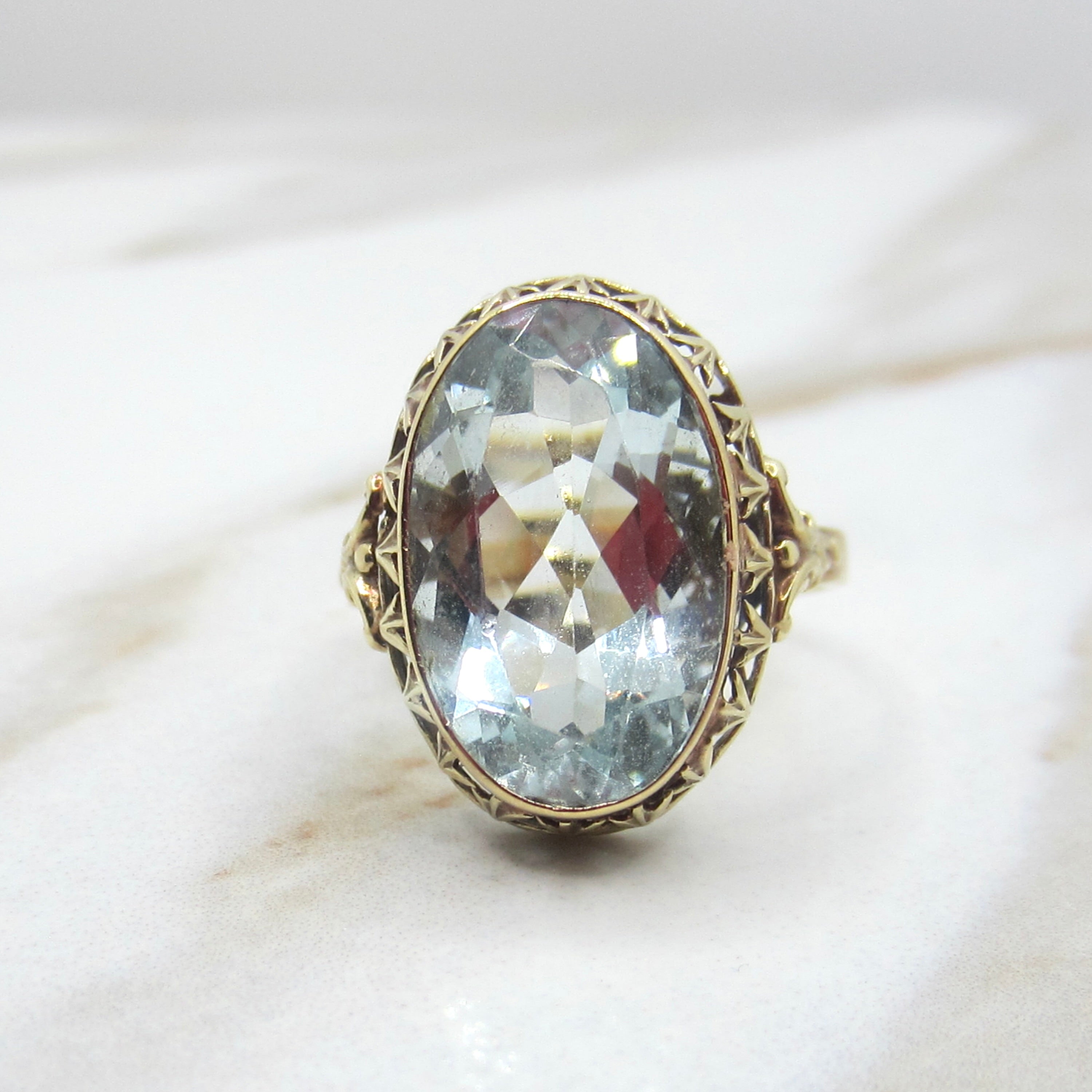 Vintage 14k Gold 6.73 ct Aquamarine Ring c.1940s