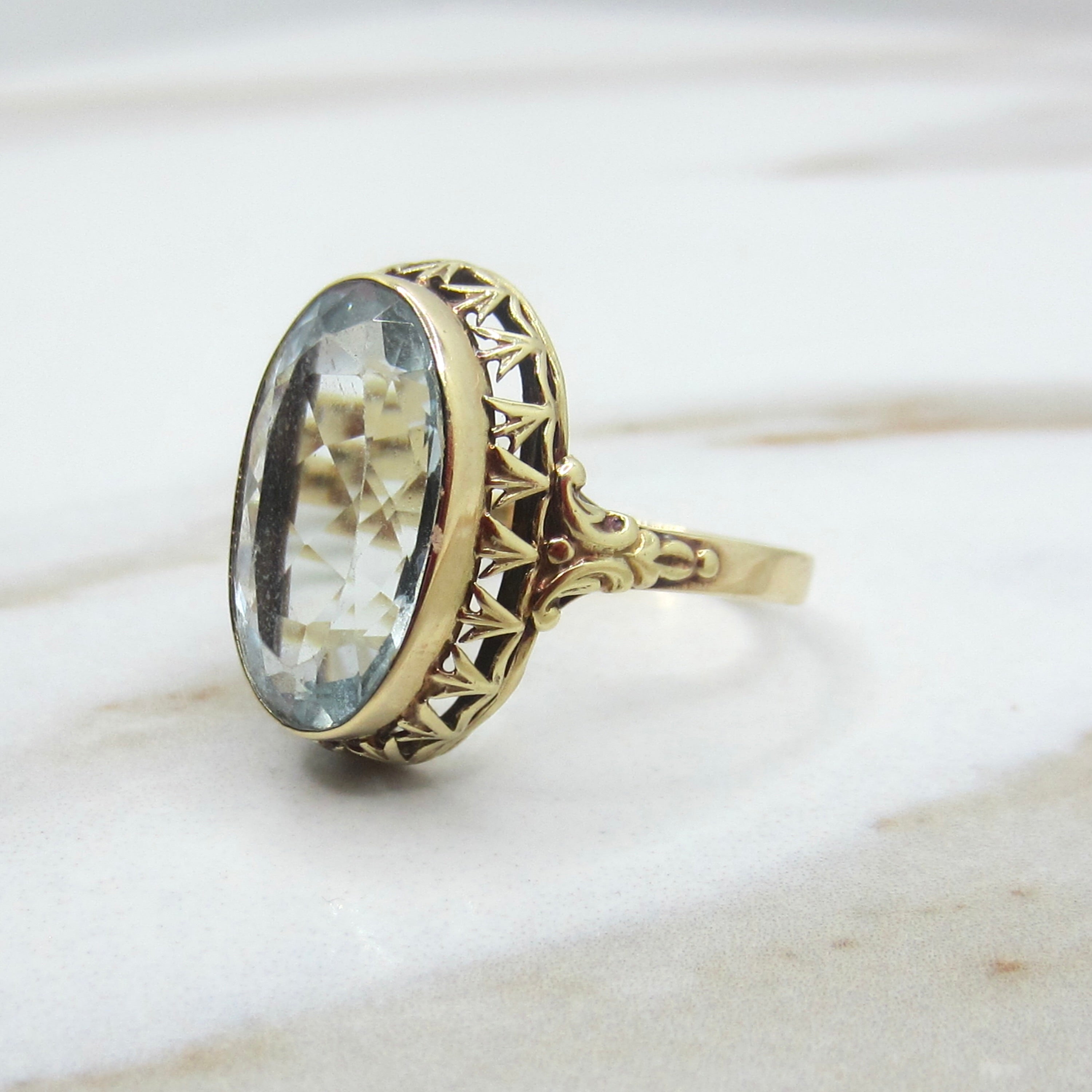 Vintage 14k Gold 6.73 ct Aquamarine Ring c.1940s