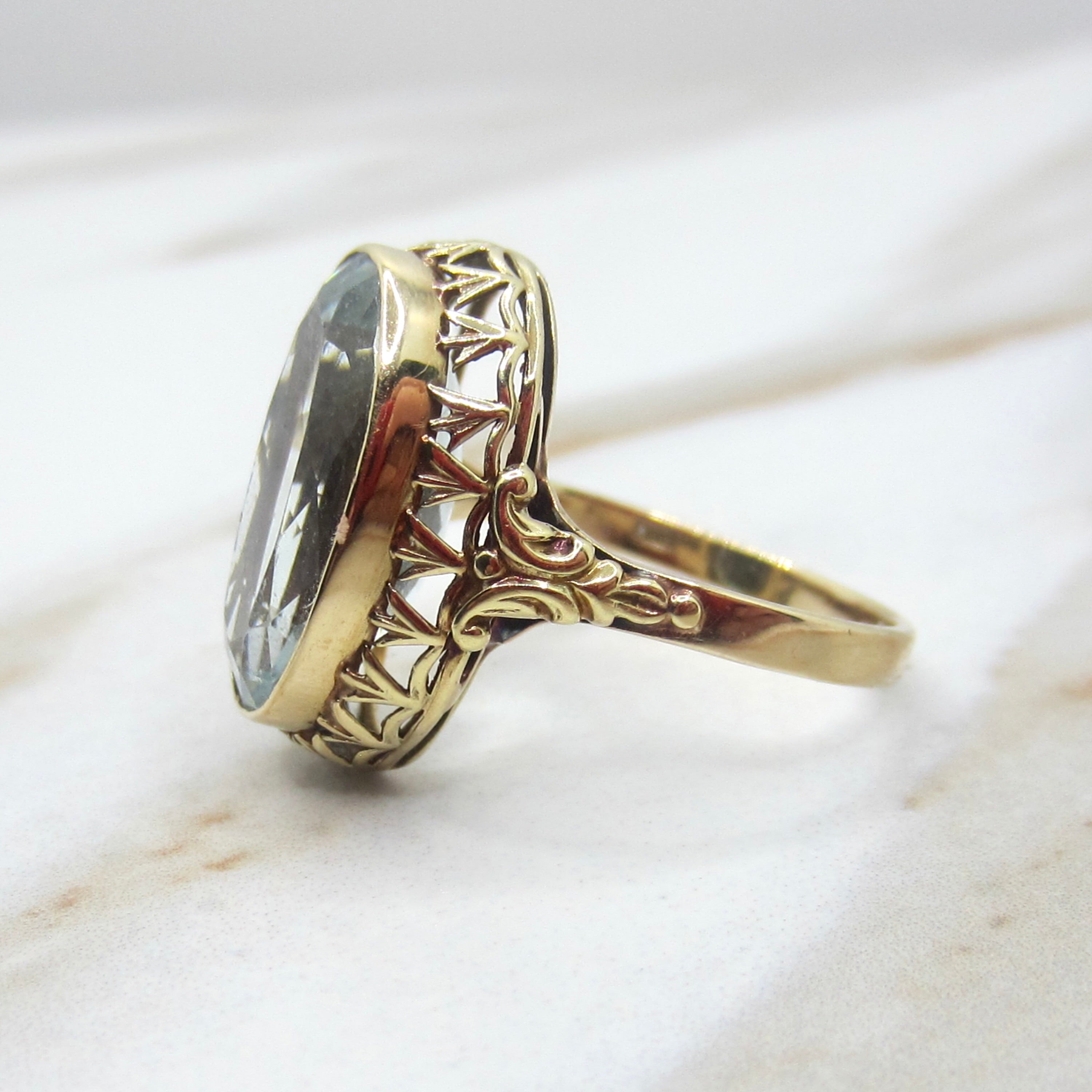 Vintage 14k Gold 6.73 ct Aquamarine Ring c.1940s