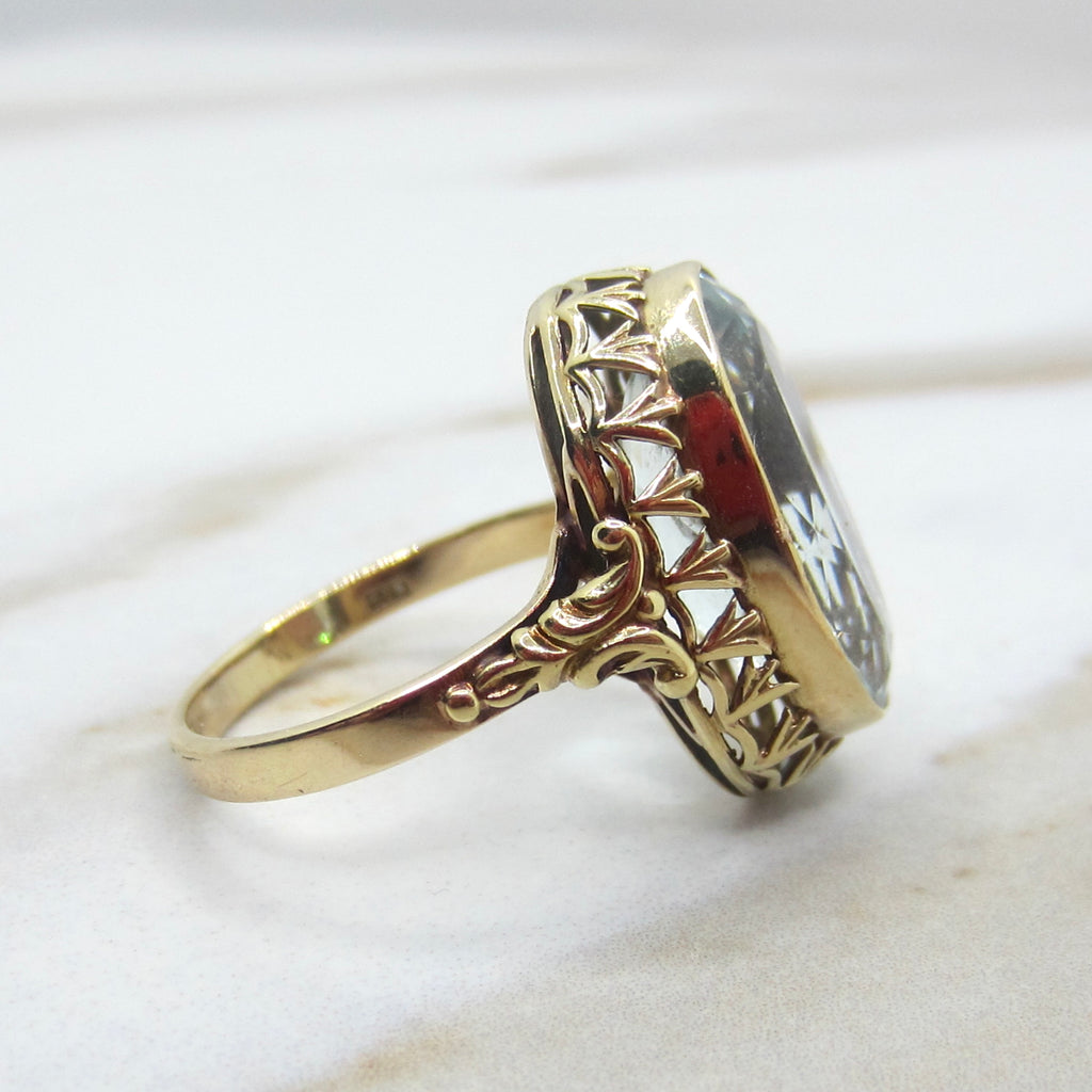 Vintage 14k Gold 6.73 ct Aquamarine Ring c.1940s