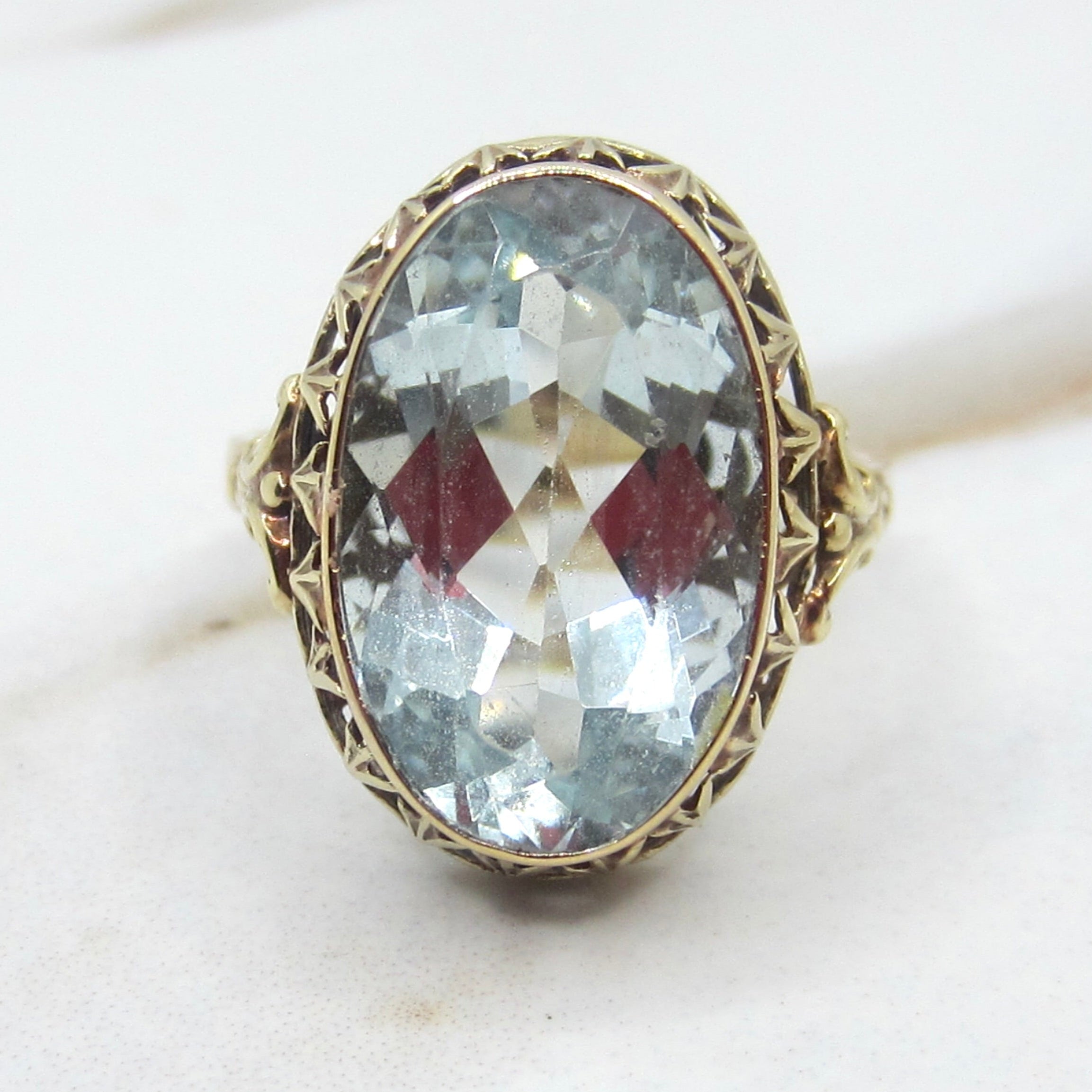 Vintage 14k Gold 6.73 ct Aquamarine Ring c.1940s