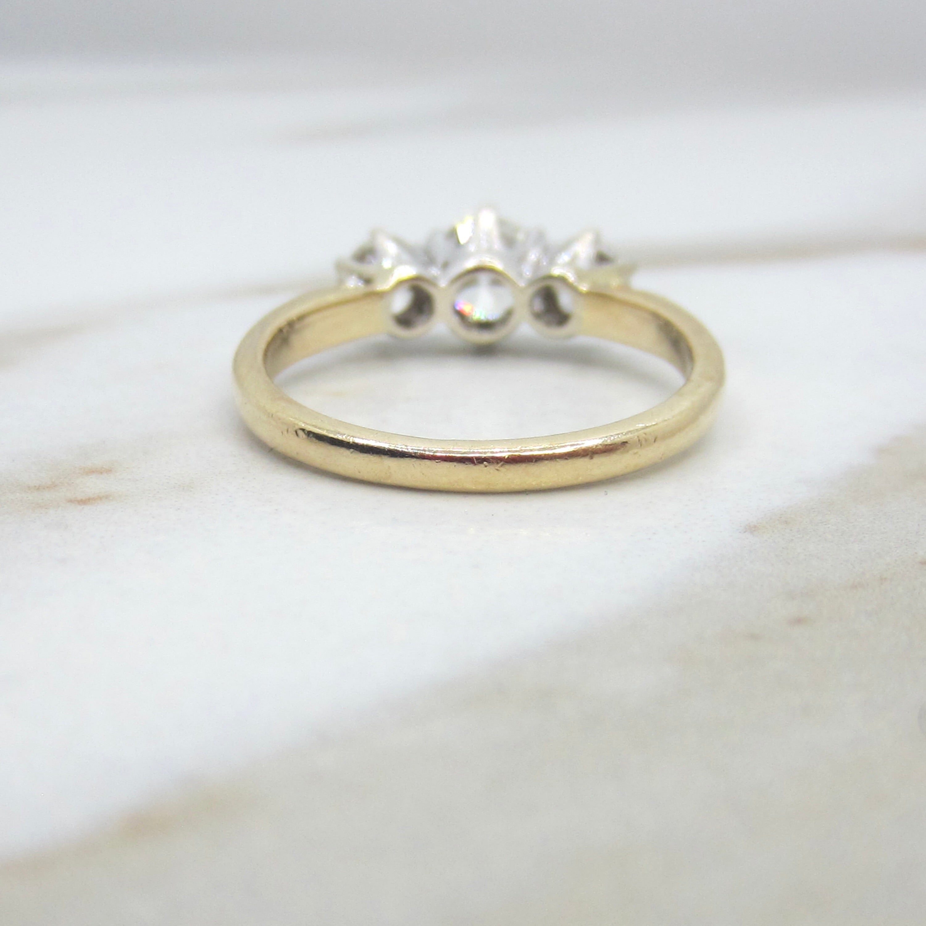 Vintage 14k Gold 1.00 ctw Natural Traditional Cut Diamonds Three Stone Ring c.1930s