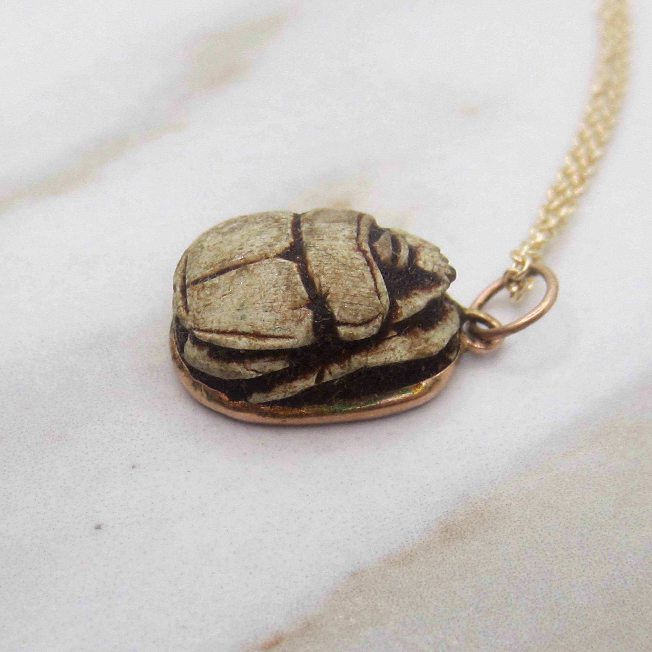 Vintage Egyptian Scarab Charm Set in 14k Gold c.1970s