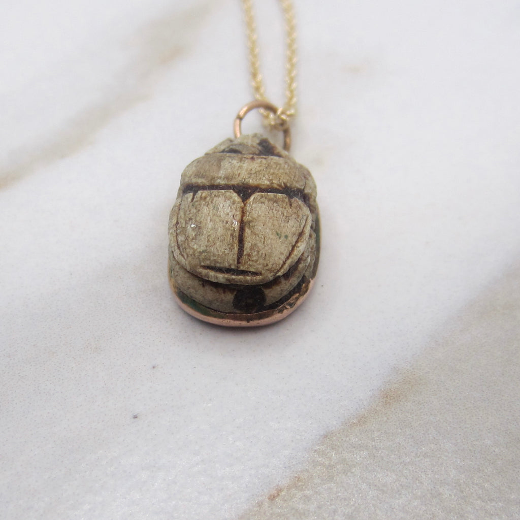 Vintage Egyptian Scarab Charm Set in 14k Gold c.1970s