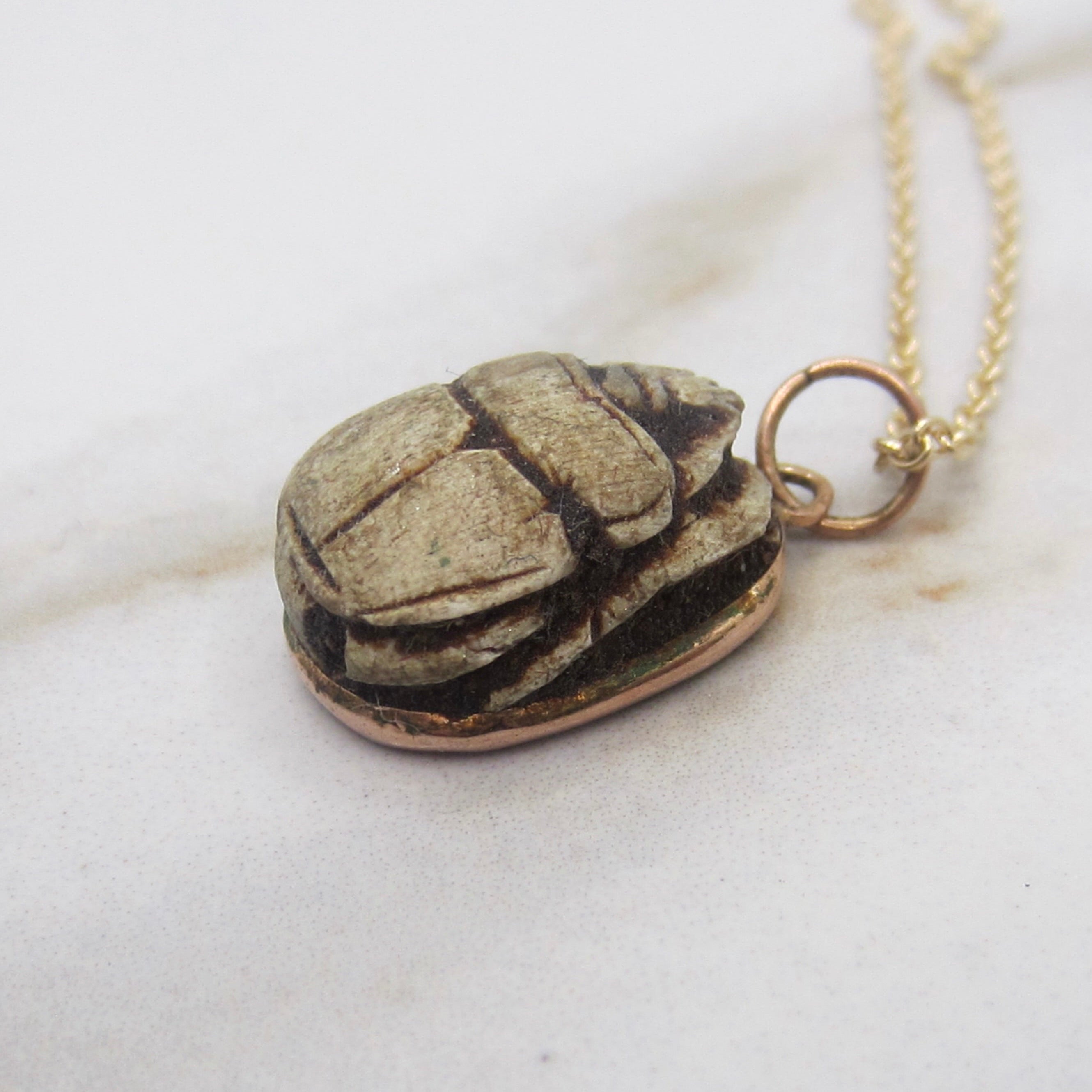 Vintage Egyptian Scarab Charm Set in 14k Gold c.1970s
