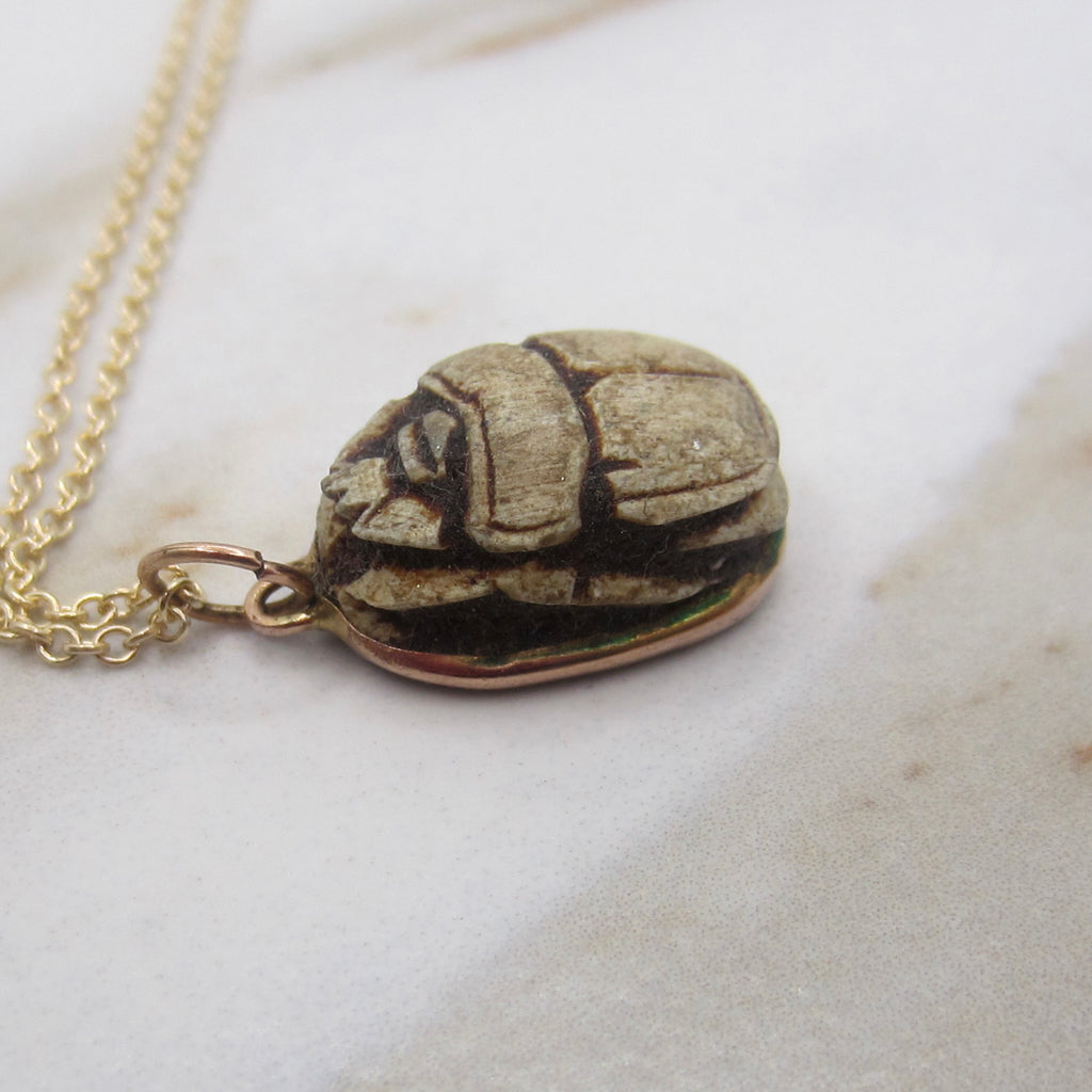 Vintage Egyptian Scarab Charm Set in 14k Gold c.1970s