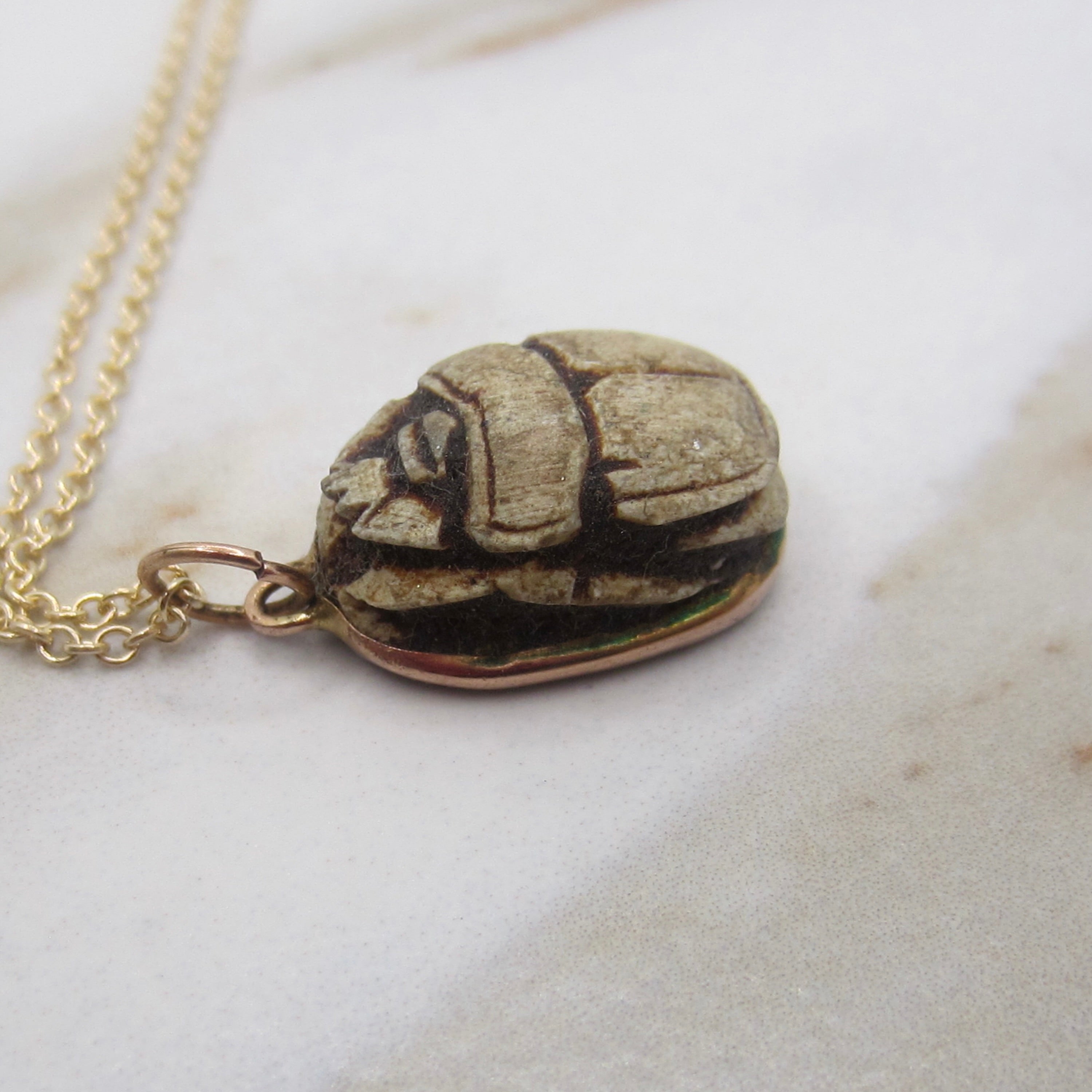 Vintage Egyptian Scarab Charm Set in 14k Gold c.1970s