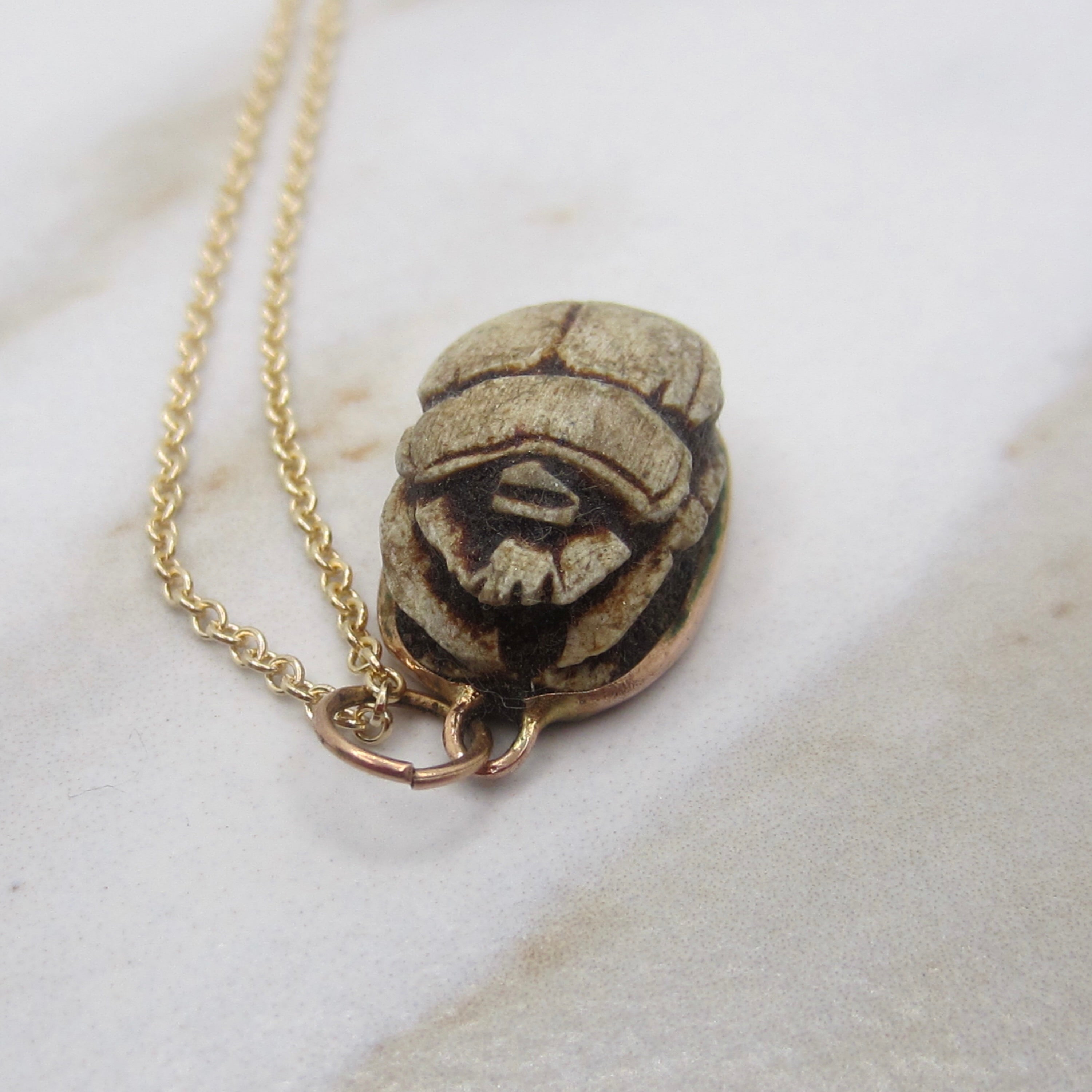 Vintage Egyptian Scarab Charm Set in 14k Gold c.1970s