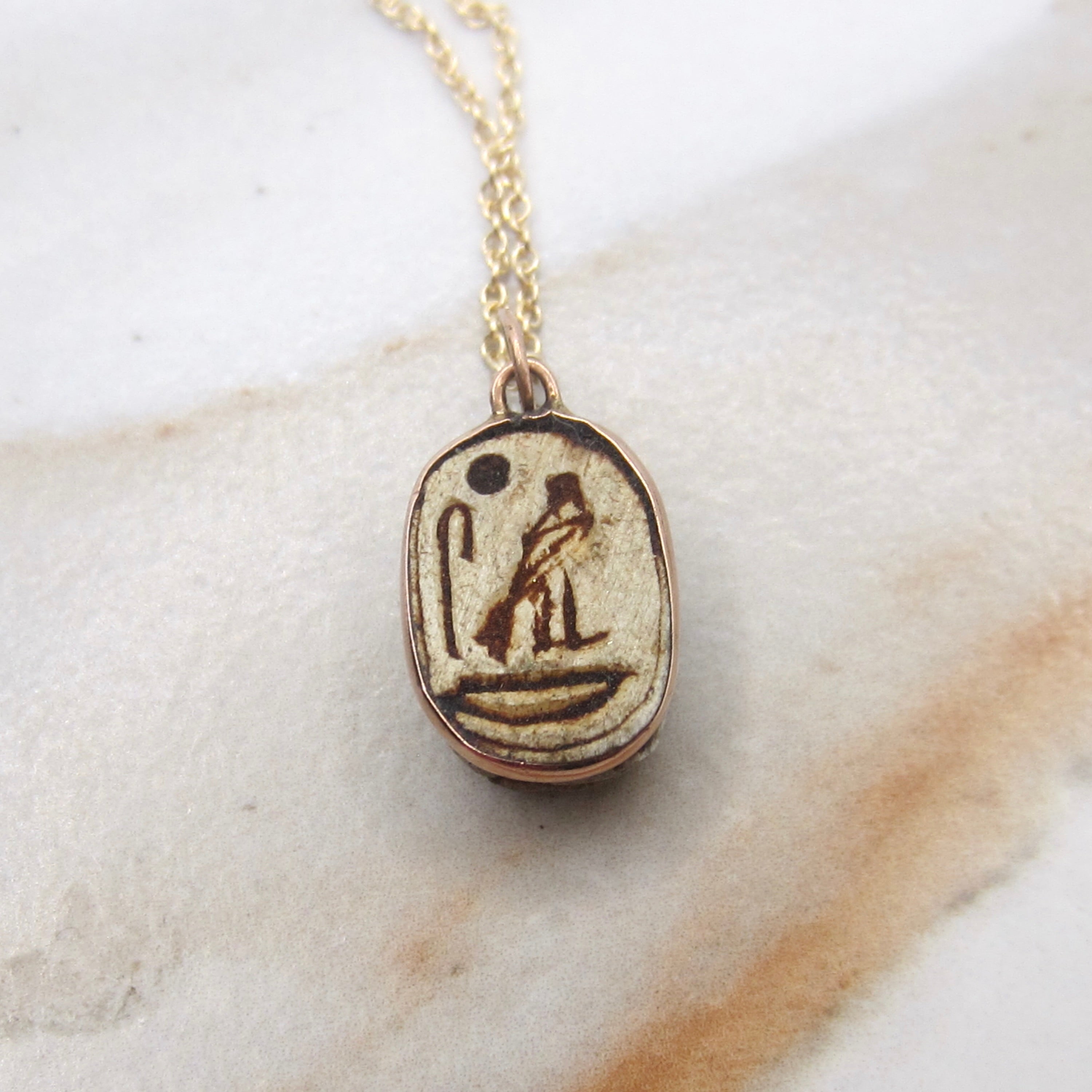 Vintage Egyptian Scarab Charm Set in 14k Gold c.1970s