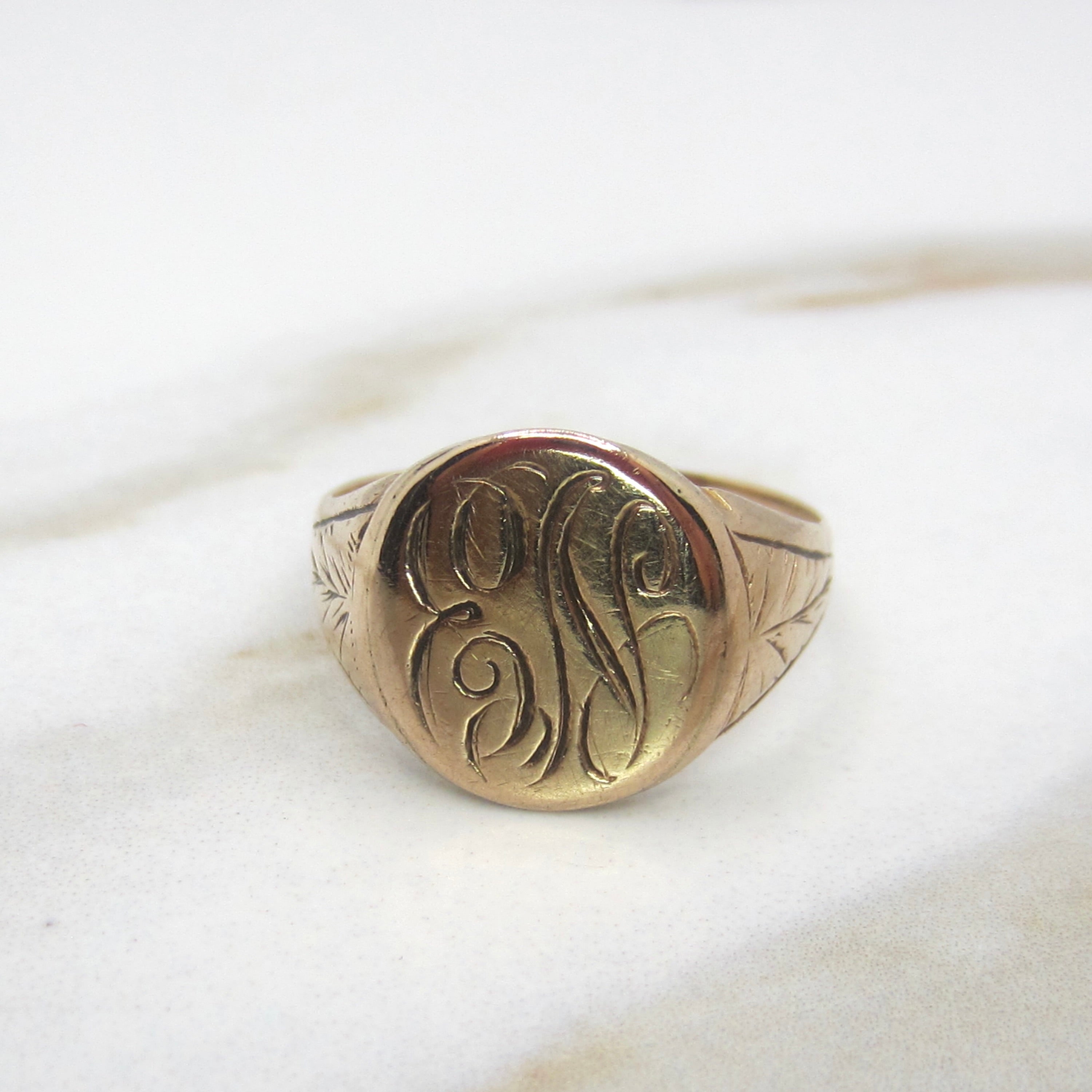 Antique Victorian 14k Gold Signet Ring EN Monogram c.1900