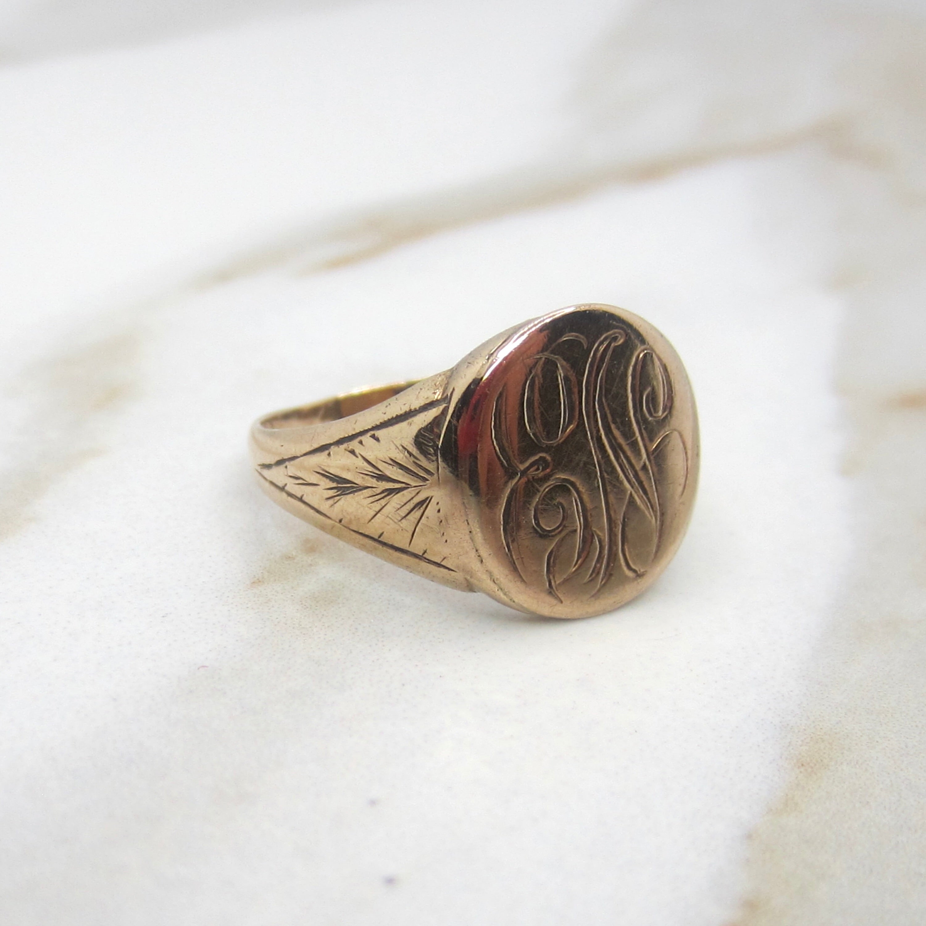 Antique Victorian 14k Gold Signet Ring EN Monogram c.1900