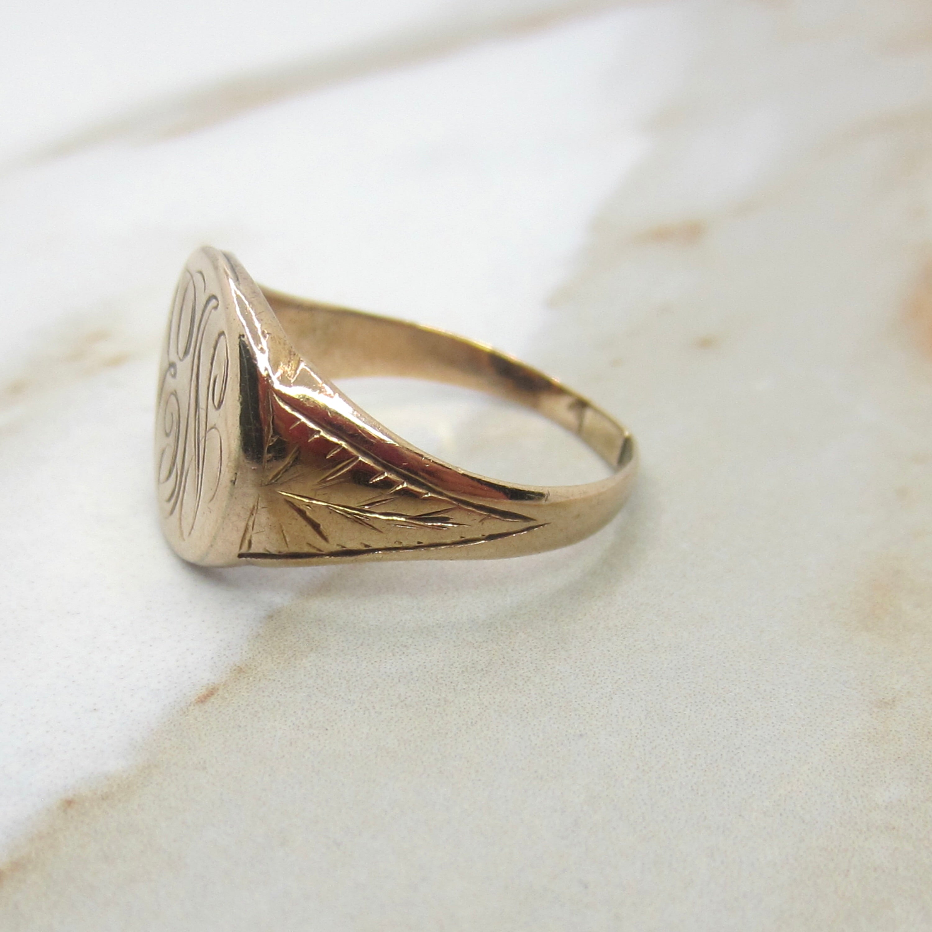 Antique Victorian 14k Gold Signet Ring EN Monogram c.1900