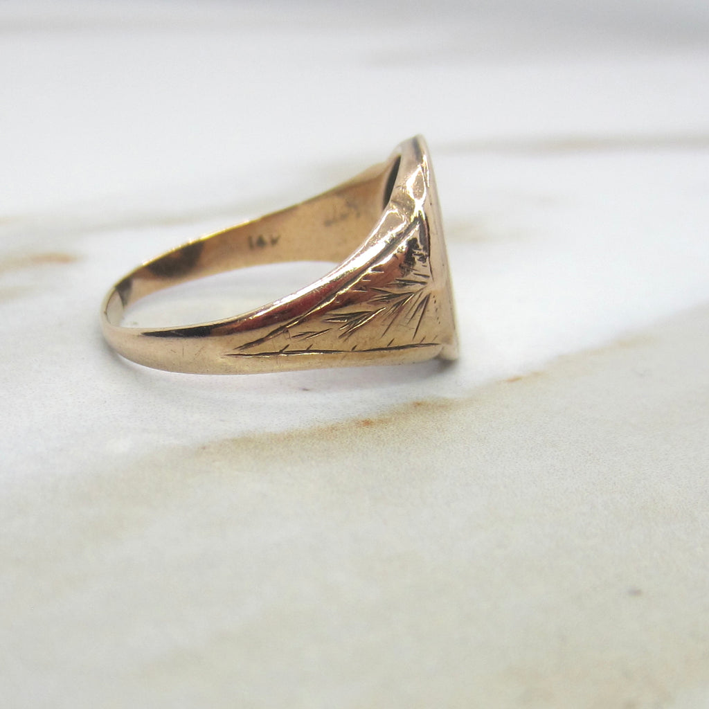 Antique Victorian 14k Gold Signet Ring EN Monogram c.1900