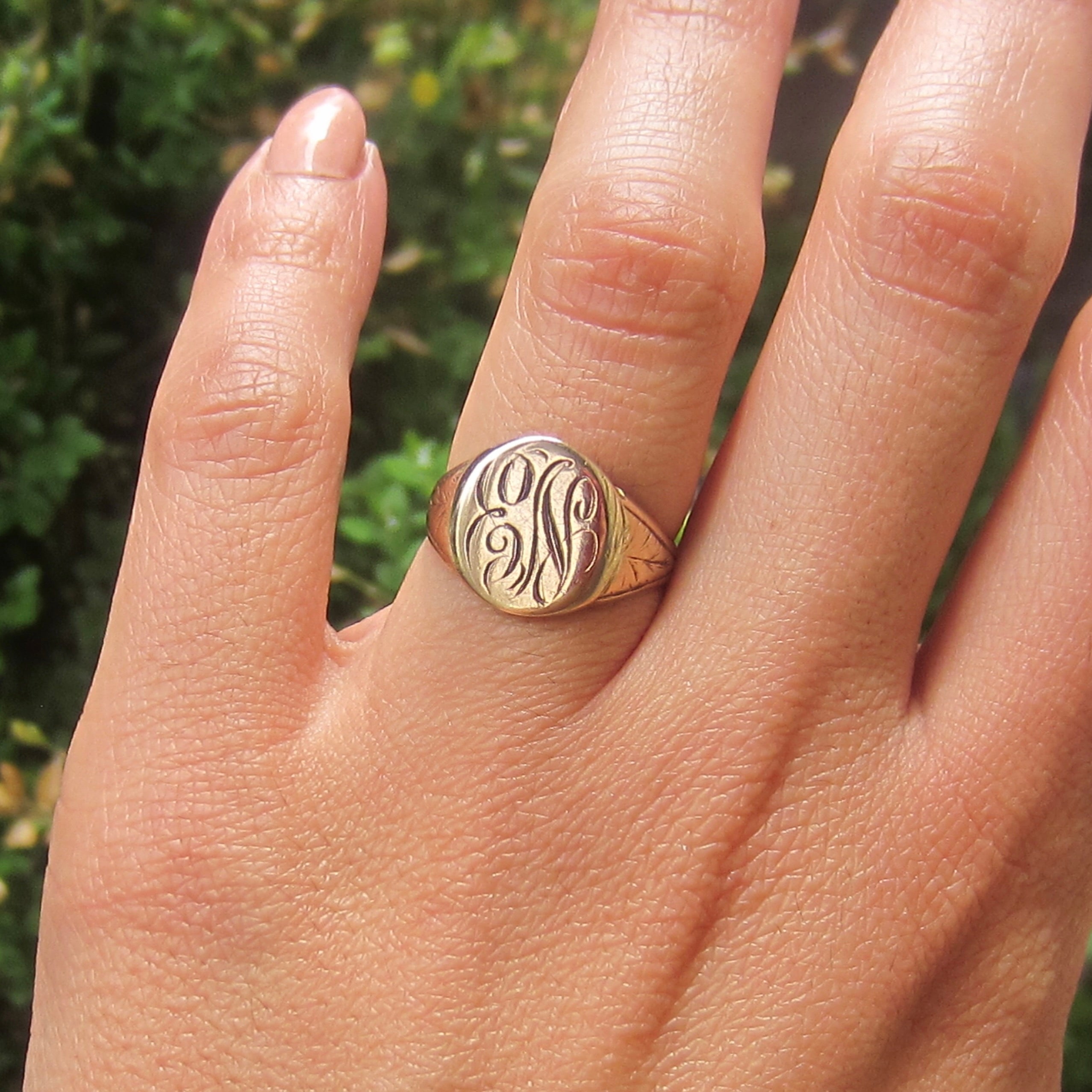 Antique Victorian 14k Gold Signet Ring EN Monogram c.1900