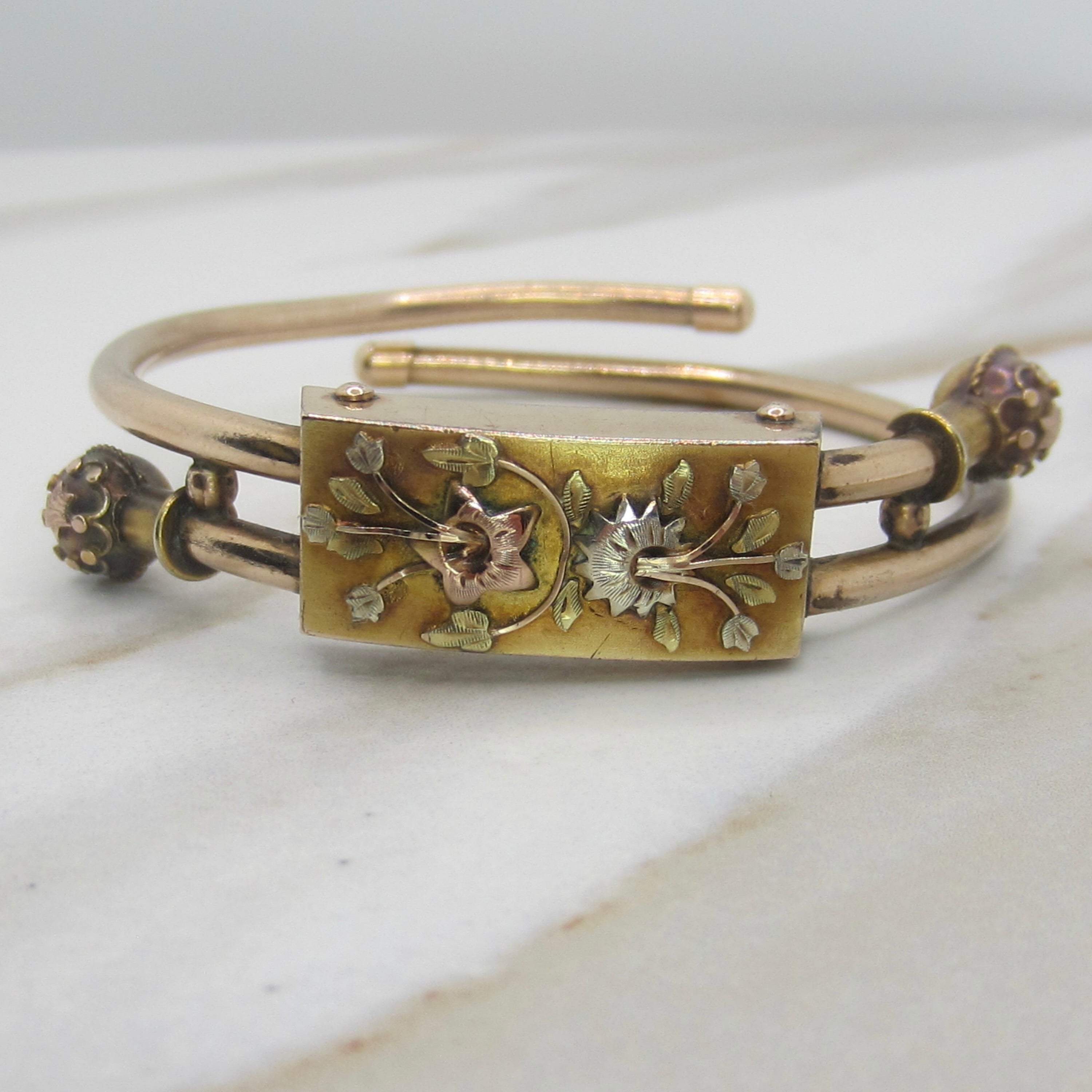 Antique Victorian Gold Filled Hinged Bangle Bracelet c.1880s