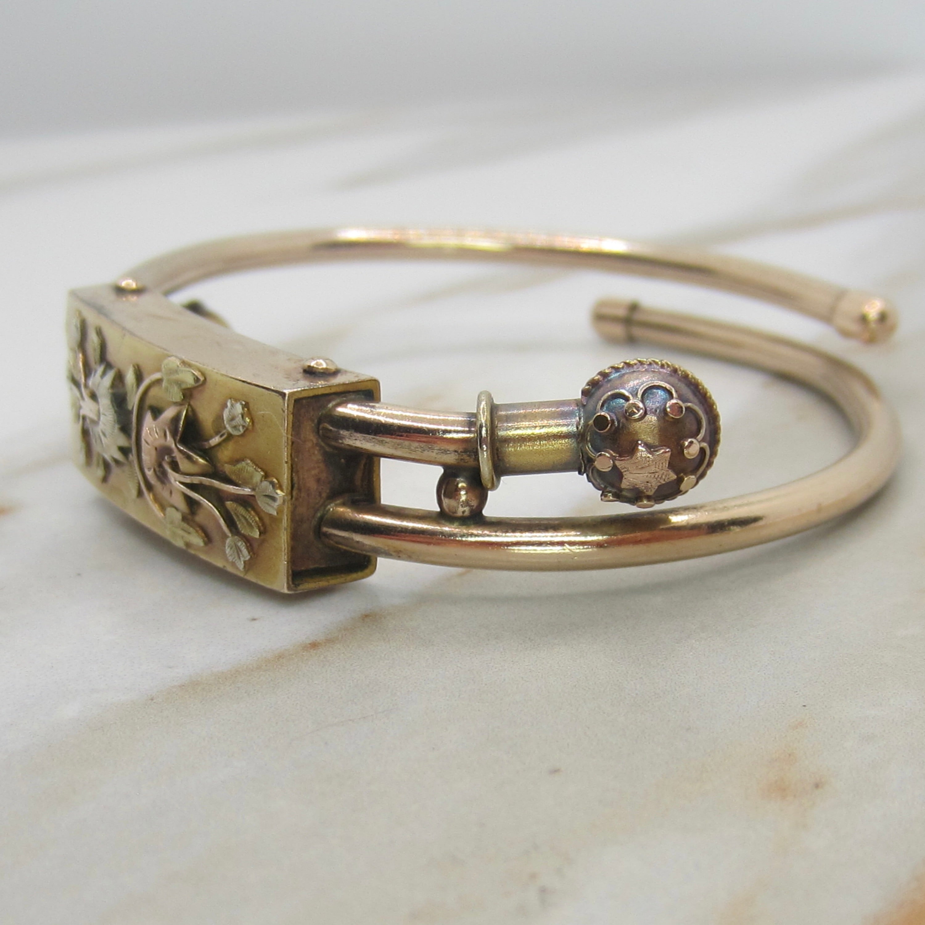 Antique Victorian Gold Filled Hinged Bangle Bracelet c.1880s