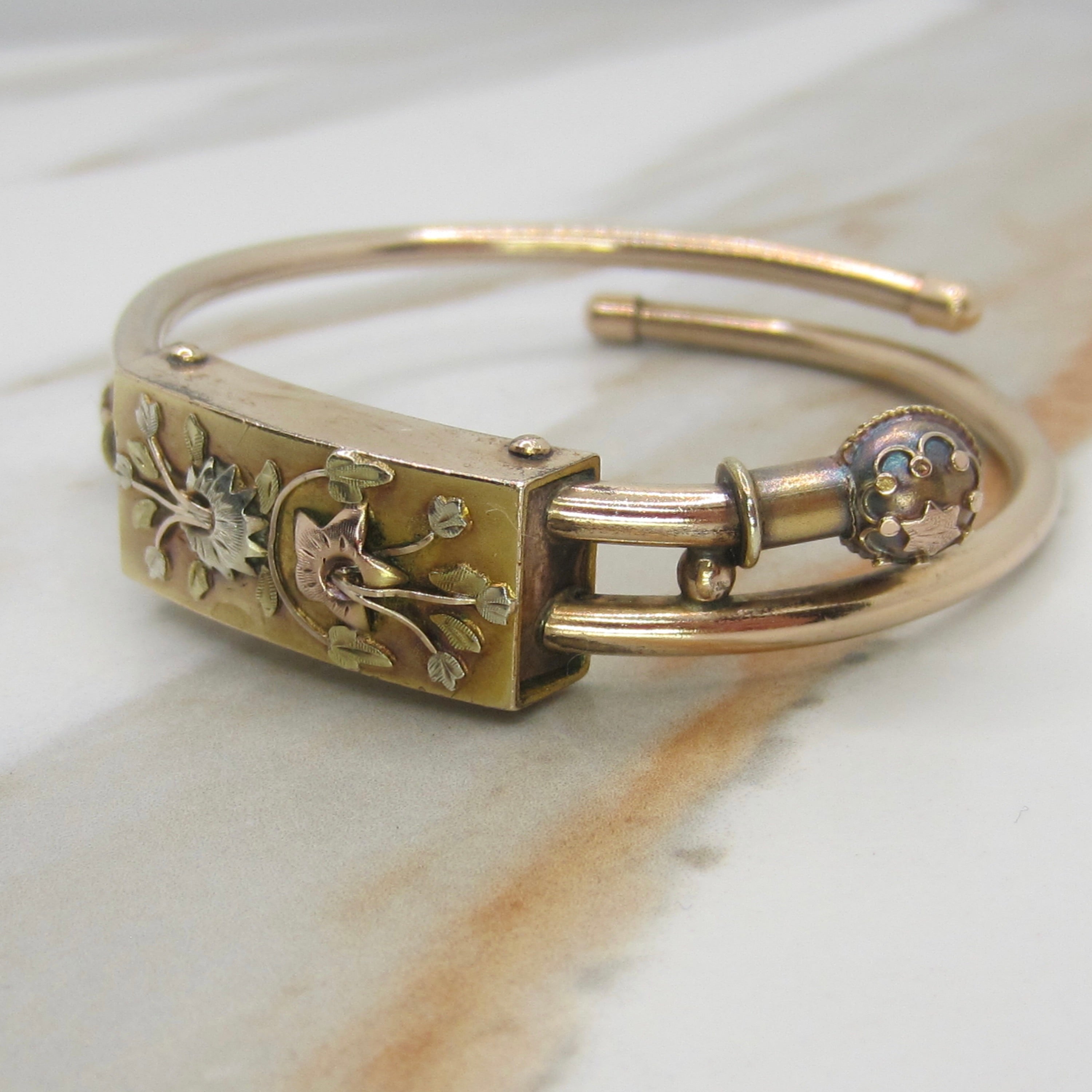 Antique Victorian Gold Filled Hinged Bangle Bracelet c.1880s