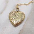 Vintage Gold Filled Sterling Sweetheart Locket with Engraved Floral Design c.1940s