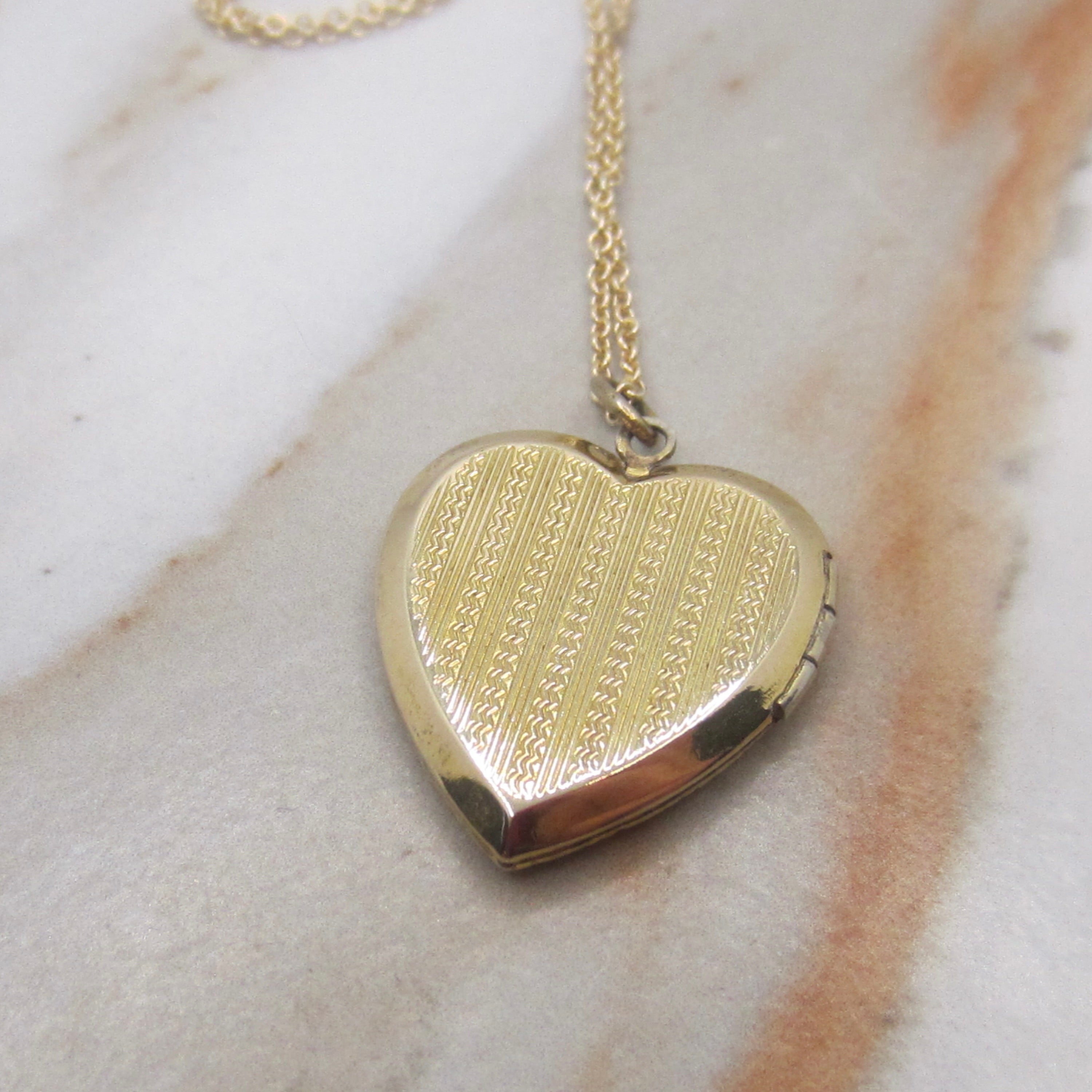 Vintage Gold Filled Sterling Sweetheart Locket with Engraved Floral Design c.1940s