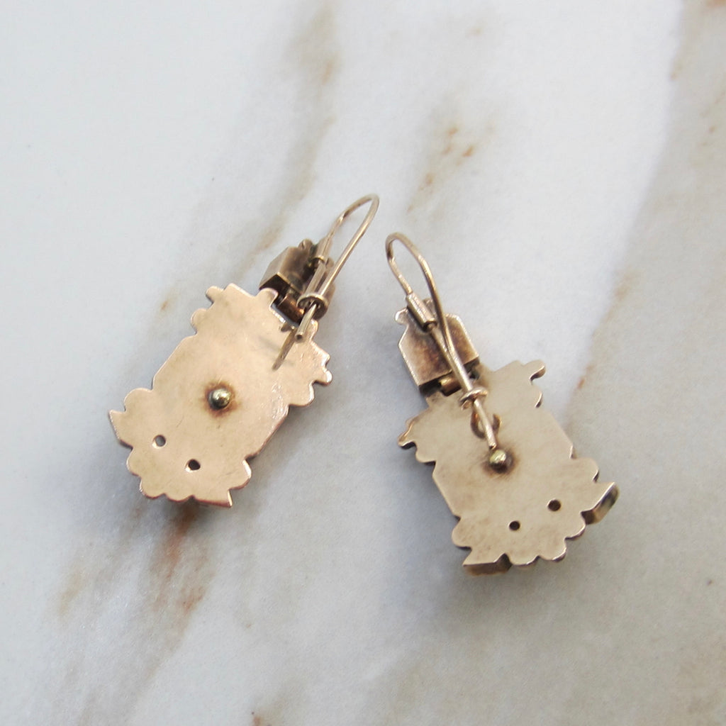 Antique Victorian 14k Gold Onyx and Pearl Earrings c.1880s
