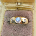 Antique 18k Gold Moonstone Bullet Cabochon Old Mine Cut Diamond Ring