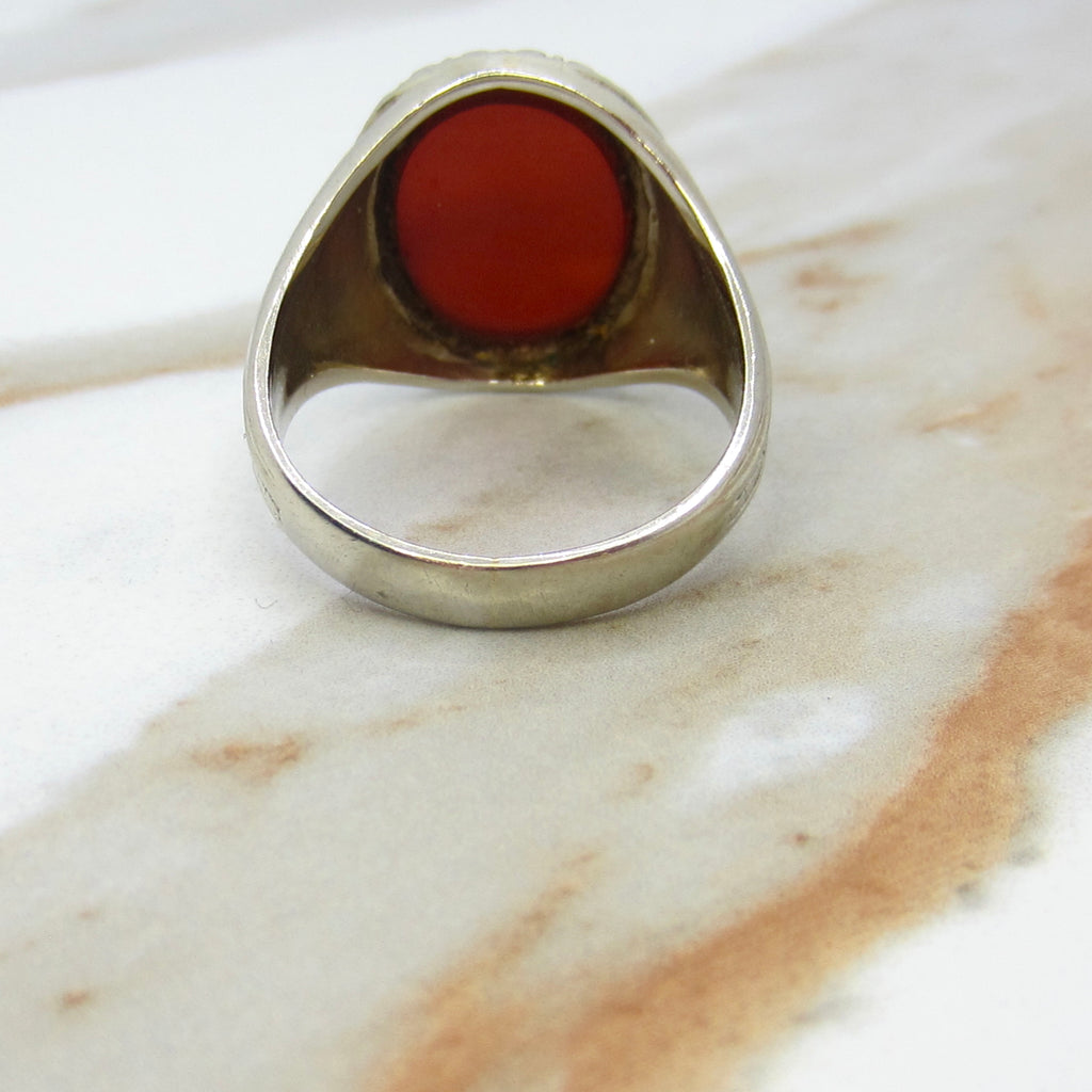 Vintage 14k White Gold Carnelian Signet Ring With Urn Details c.1940s