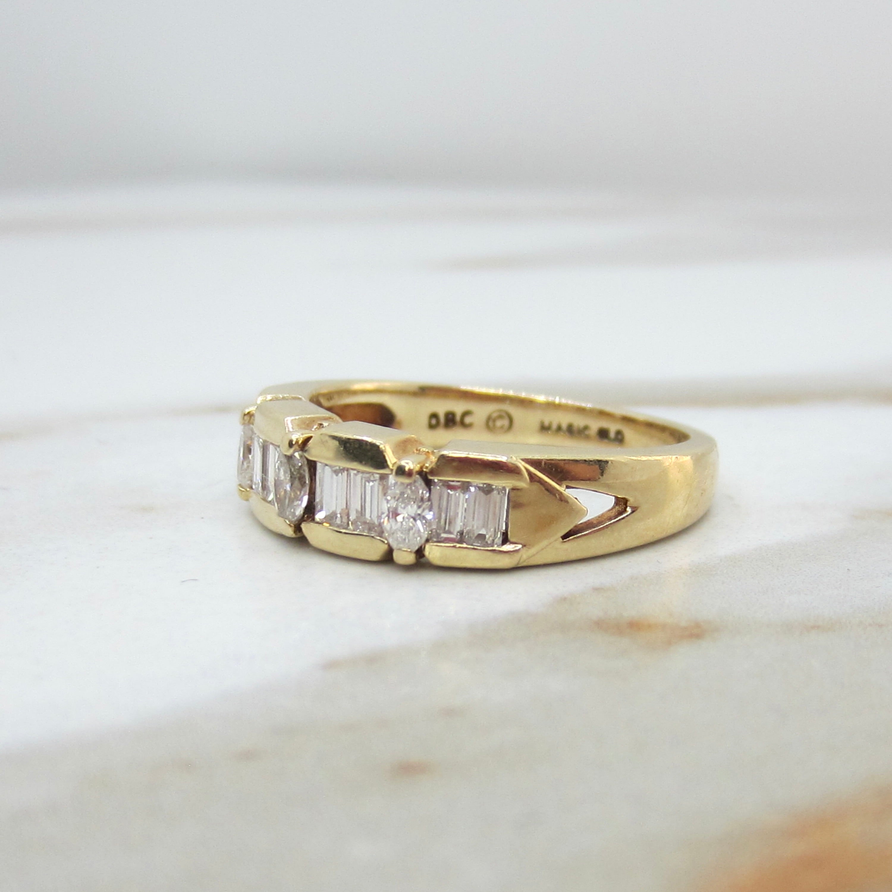 Vintage 14k Gold Natural Marquise and Baguette Diamond Band Ring c.1980s