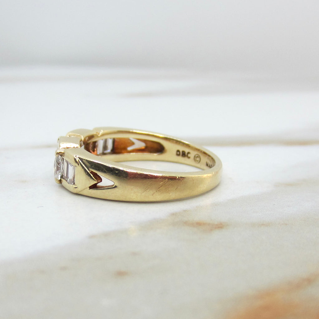 Vintage 14k Gold Natural Marquise and Baguette Diamond Band Ring c.1980s