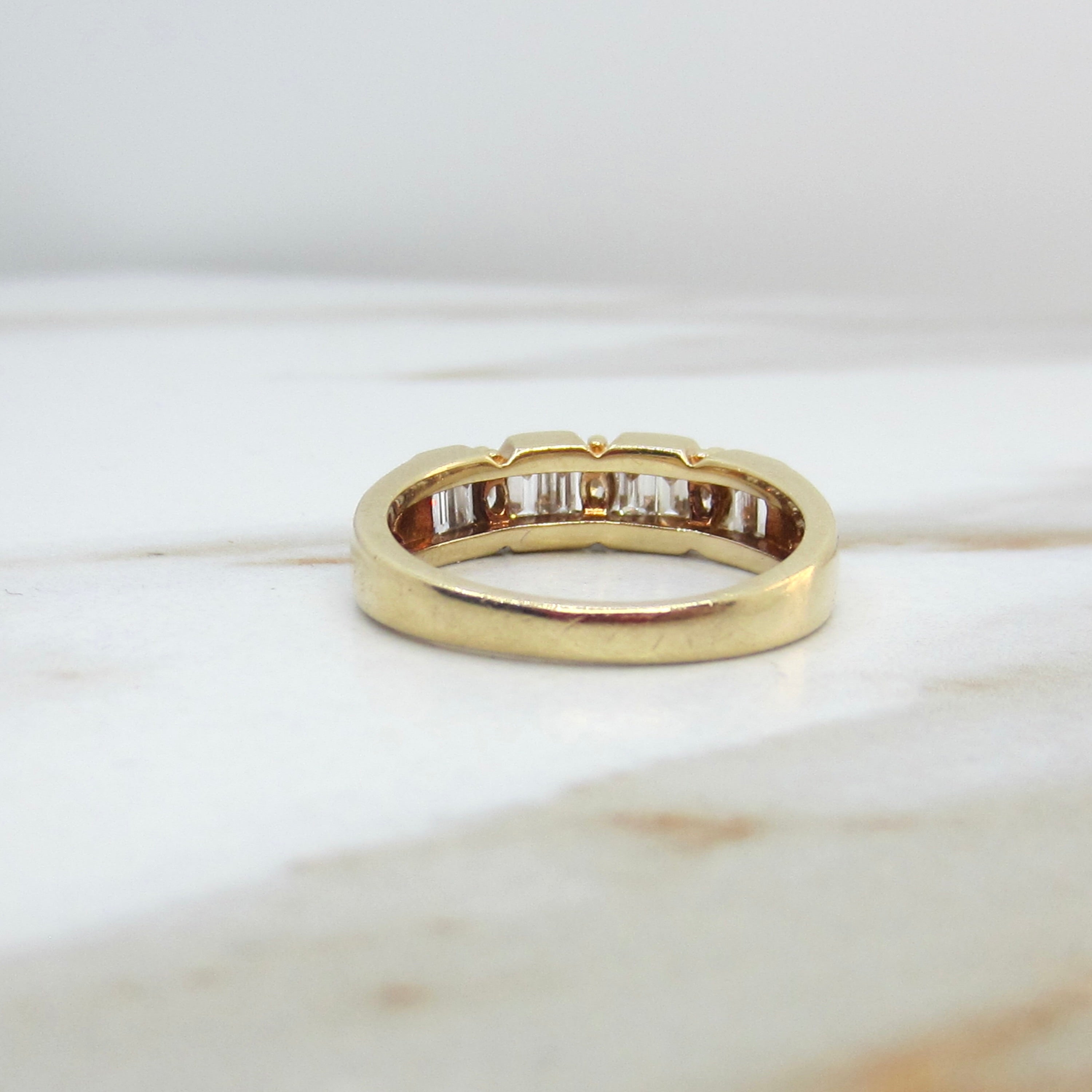 Vintage 14k Gold Natural Marquise and Baguette Diamond Band Ring c.1980s