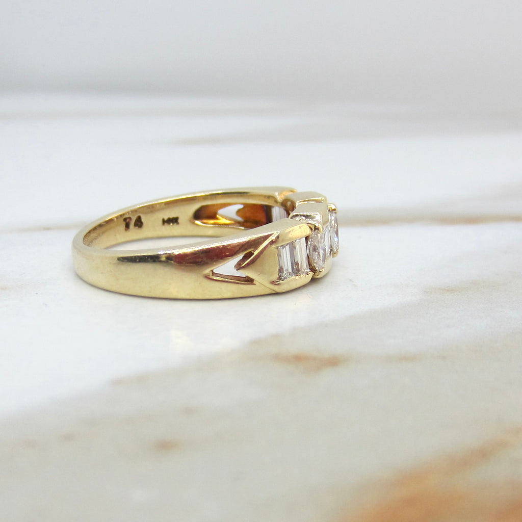 Vintage 14k Gold Natural Marquise and Baguette Diamond Band Ring c.1980s