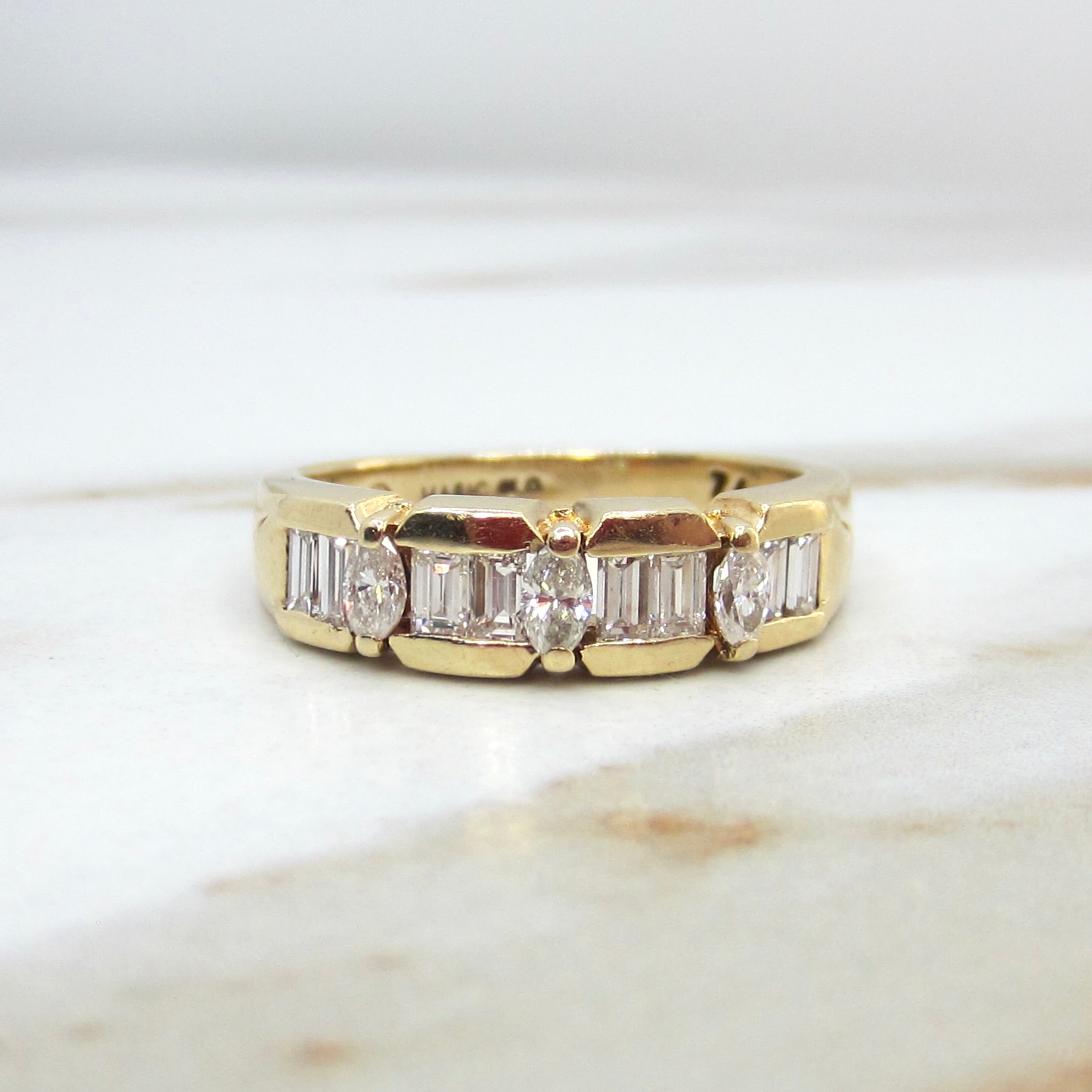 Vintage 14k Gold Natural Marquise and Baguette Diamond Band Ring c.1980s