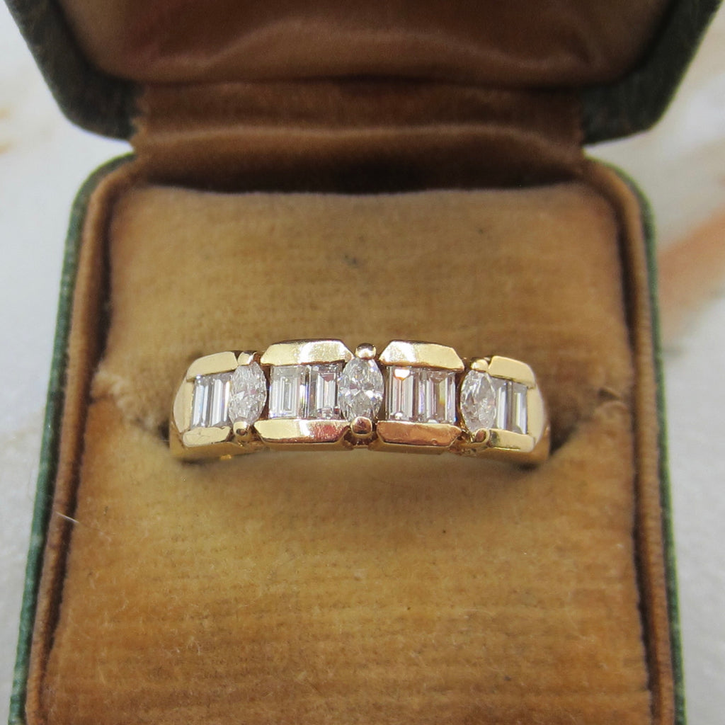 Vintage 14k Gold Natural Marquise and Baguette Diamond Band Ring c.1980s