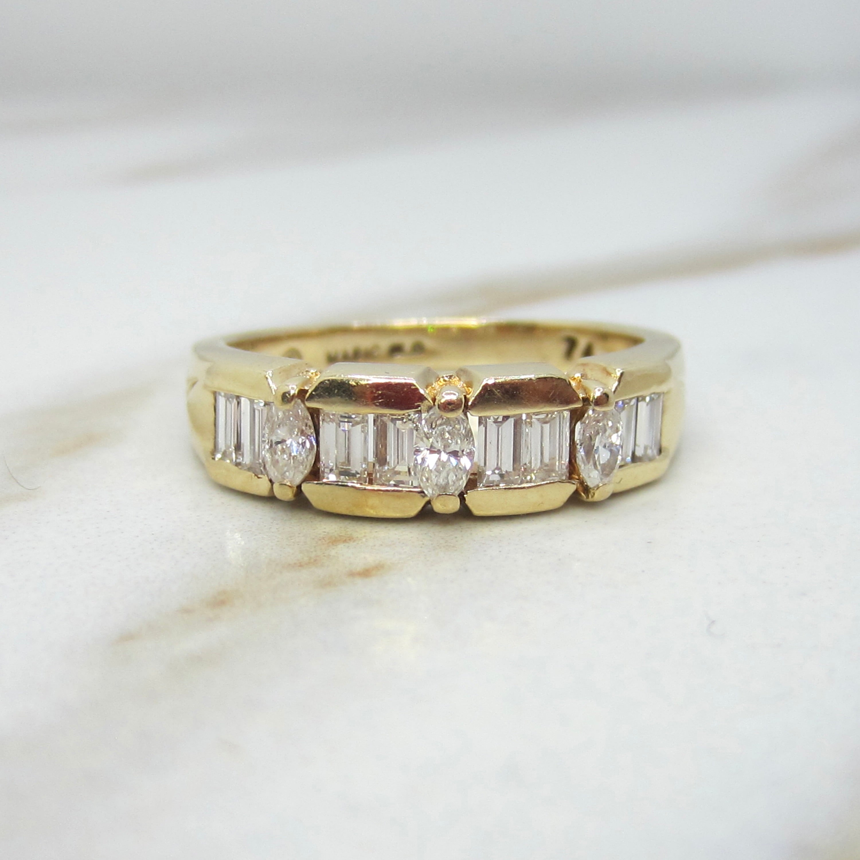 Vintage 14k Gold Natural Marquise and Baguette Diamond Band Ring c.1980s