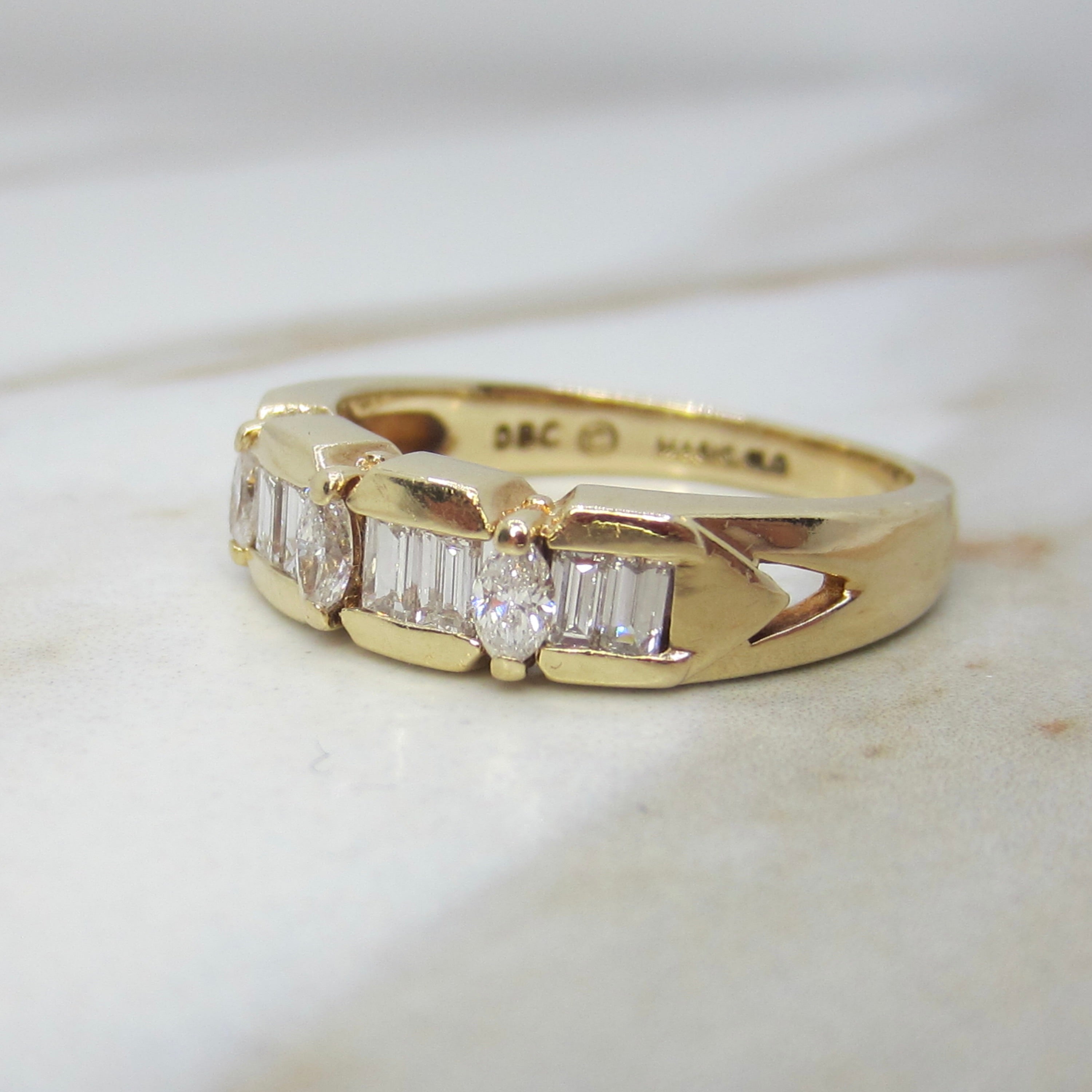 Vintage 14k Gold Natural Marquise and Baguette Diamond Band Ring c.1980s