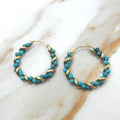 Vintage 14k Gold Turquoise Twist Hoop Earrings c.1980s