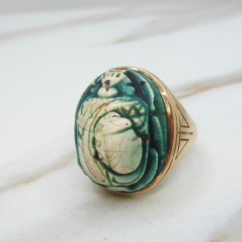 Antique Victorian 14k Gold Scarab Ring With Letter Provenance Inscribed 1897