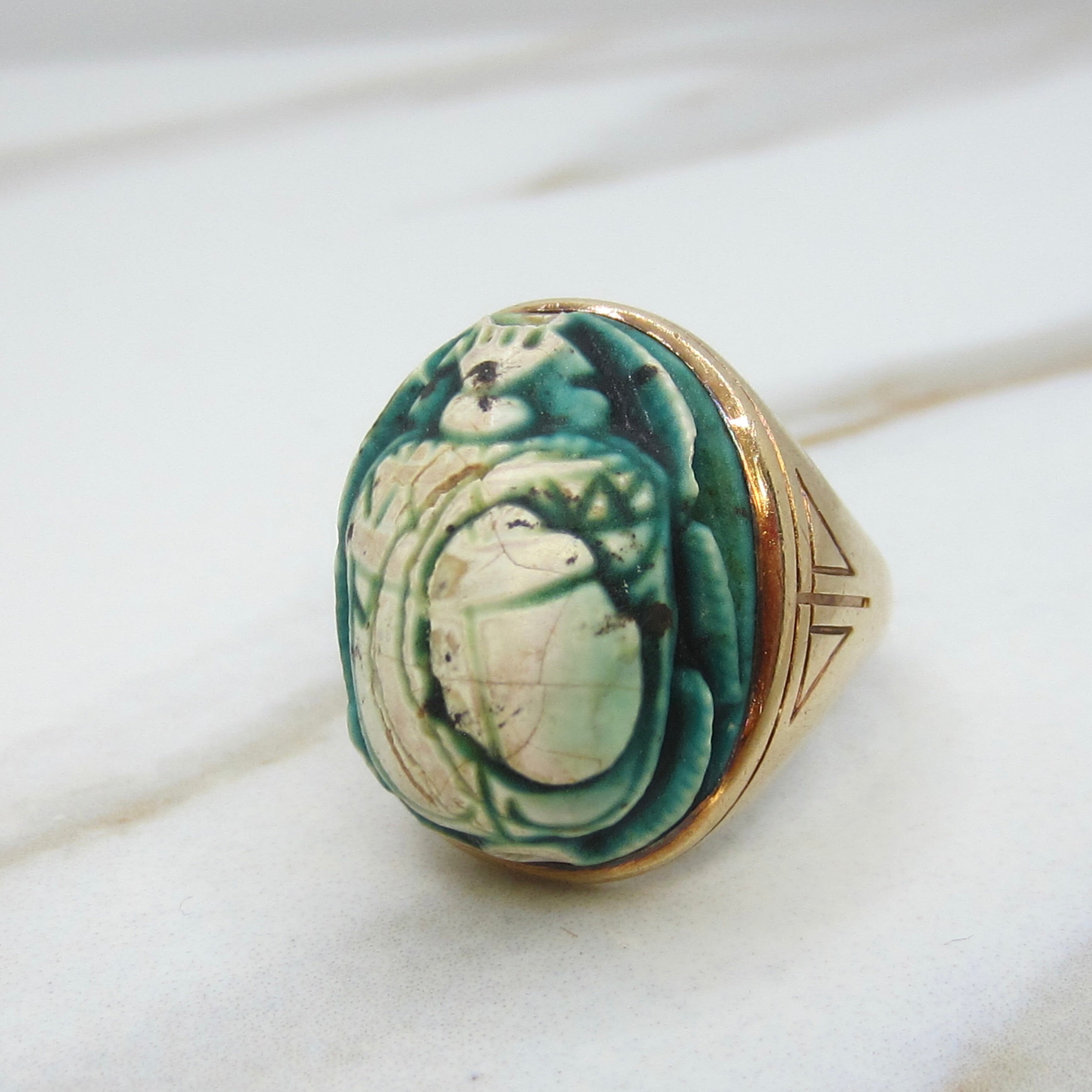 Antique Victorian 14k Gold Scarab Ring With Letter Provenance Inscribed 1897
