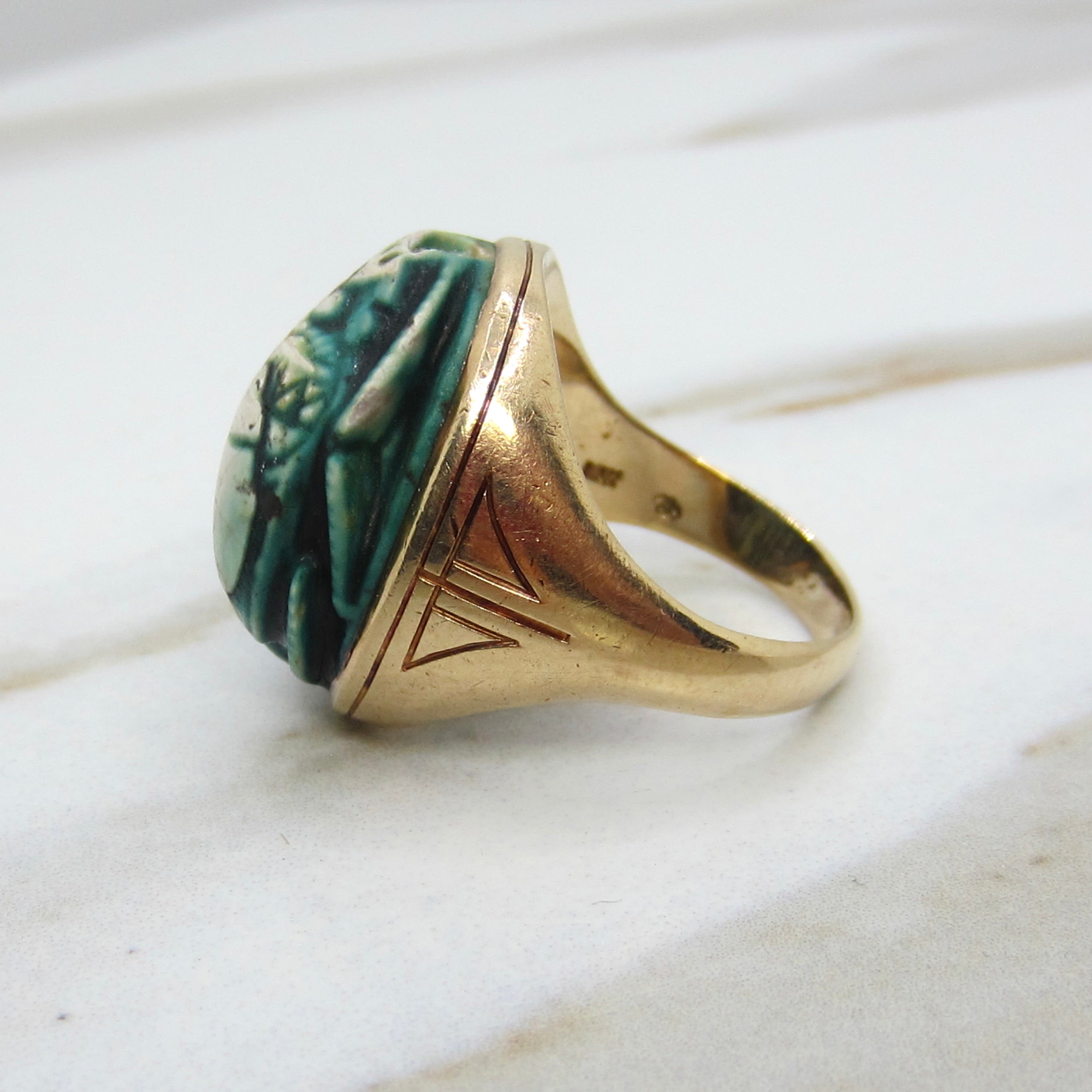 Antique Victorian 14k Gold Scarab Ring With Letter Provenance Inscribed 1897