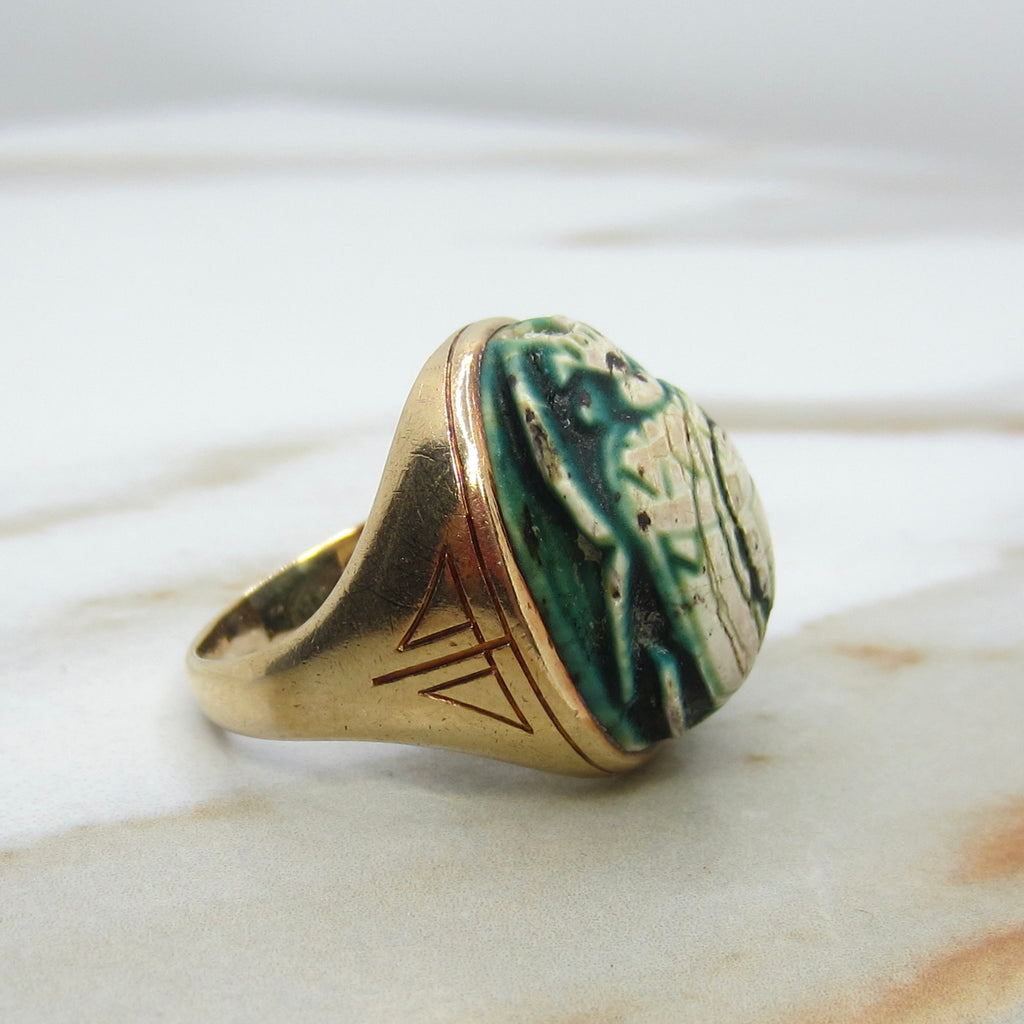 Antique Victorian 14k Gold Scarab Ring With Letter Provenance Inscribed 1897