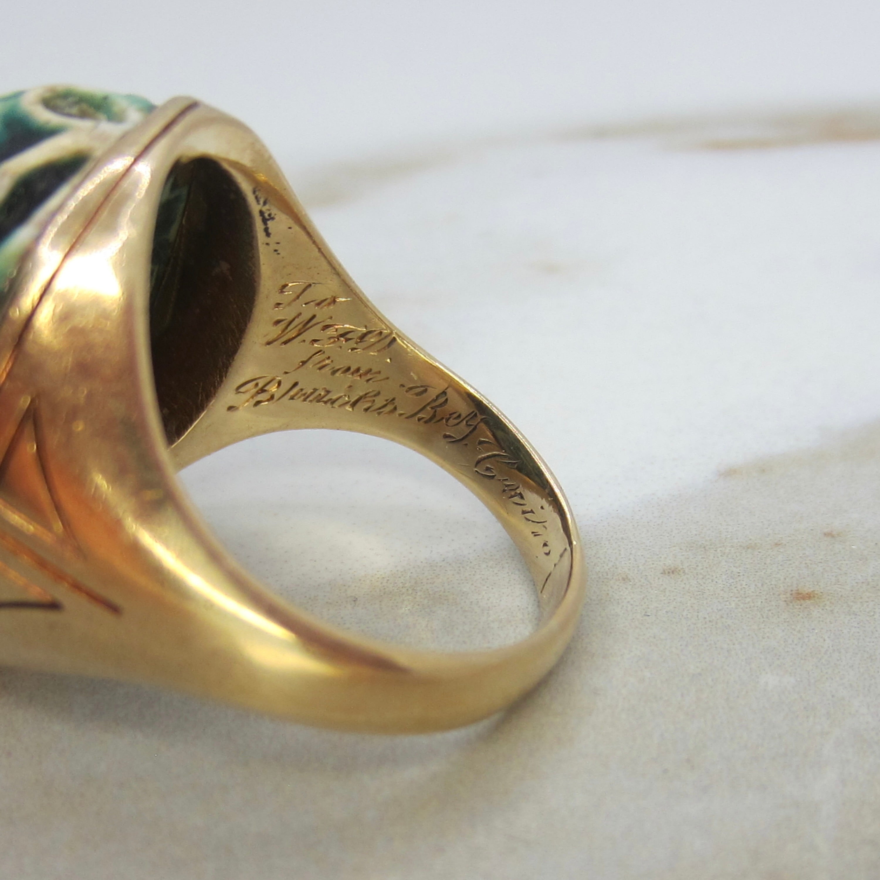 Antique Victorian 14k Gold Scarab Ring With Letter Provenance Inscribed 1897