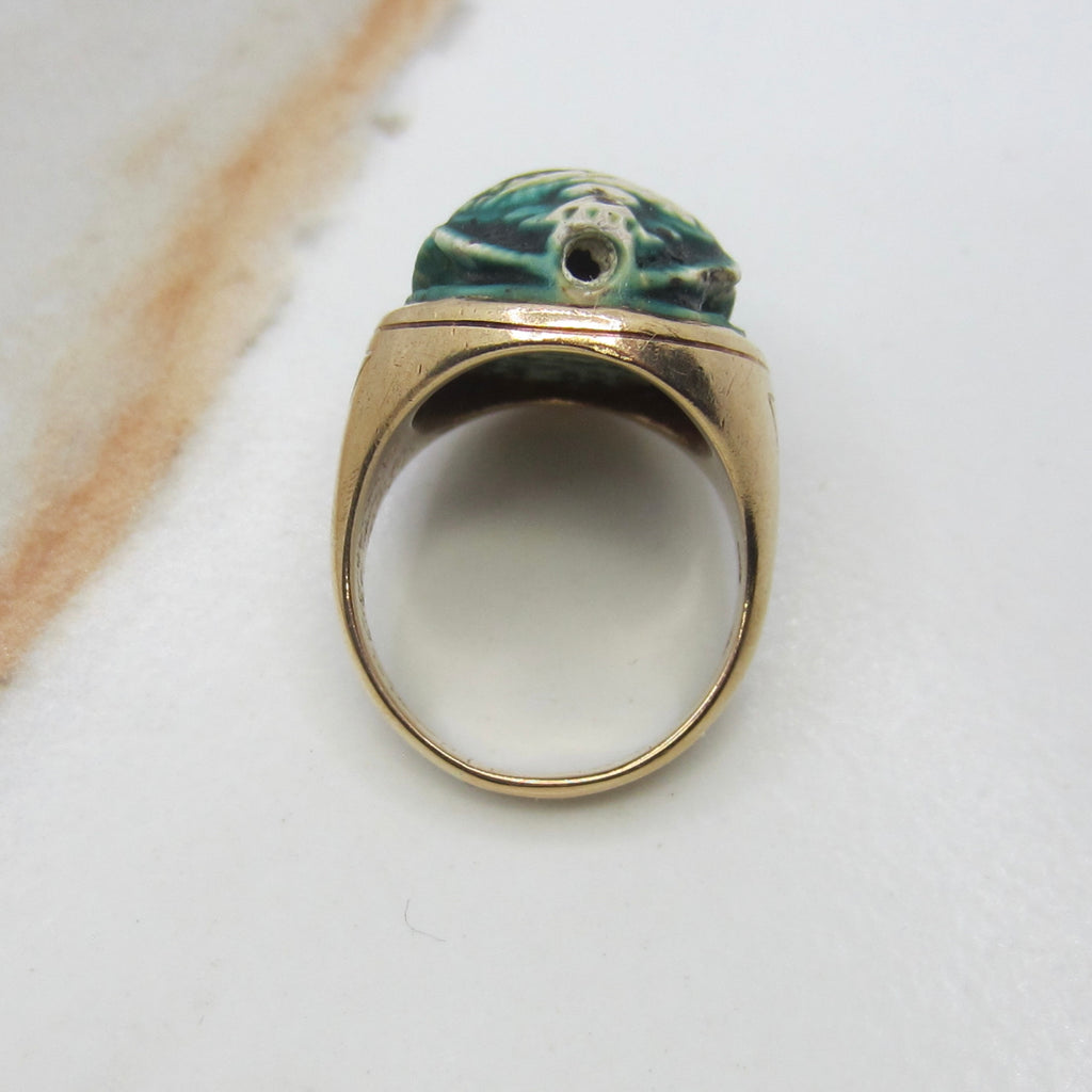 Antique Victorian 14k Gold Scarab Ring With Letter Provenance Inscribed 1897