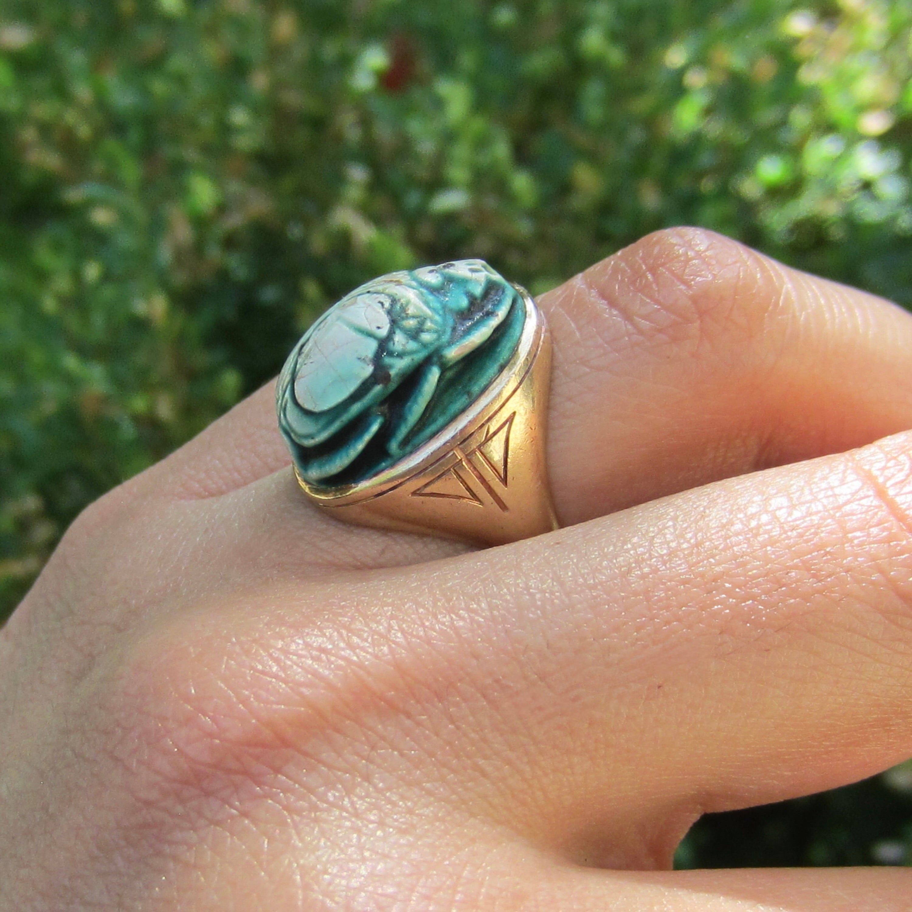 Antique Victorian 14k Gold Scarab Ring With Letter Provenance Inscribed 1897