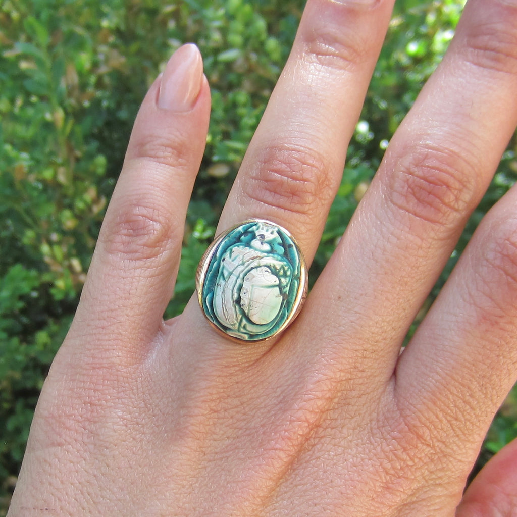 Antique Victorian 14k Gold Scarab Ring With Letter Provenance Inscribed 1897