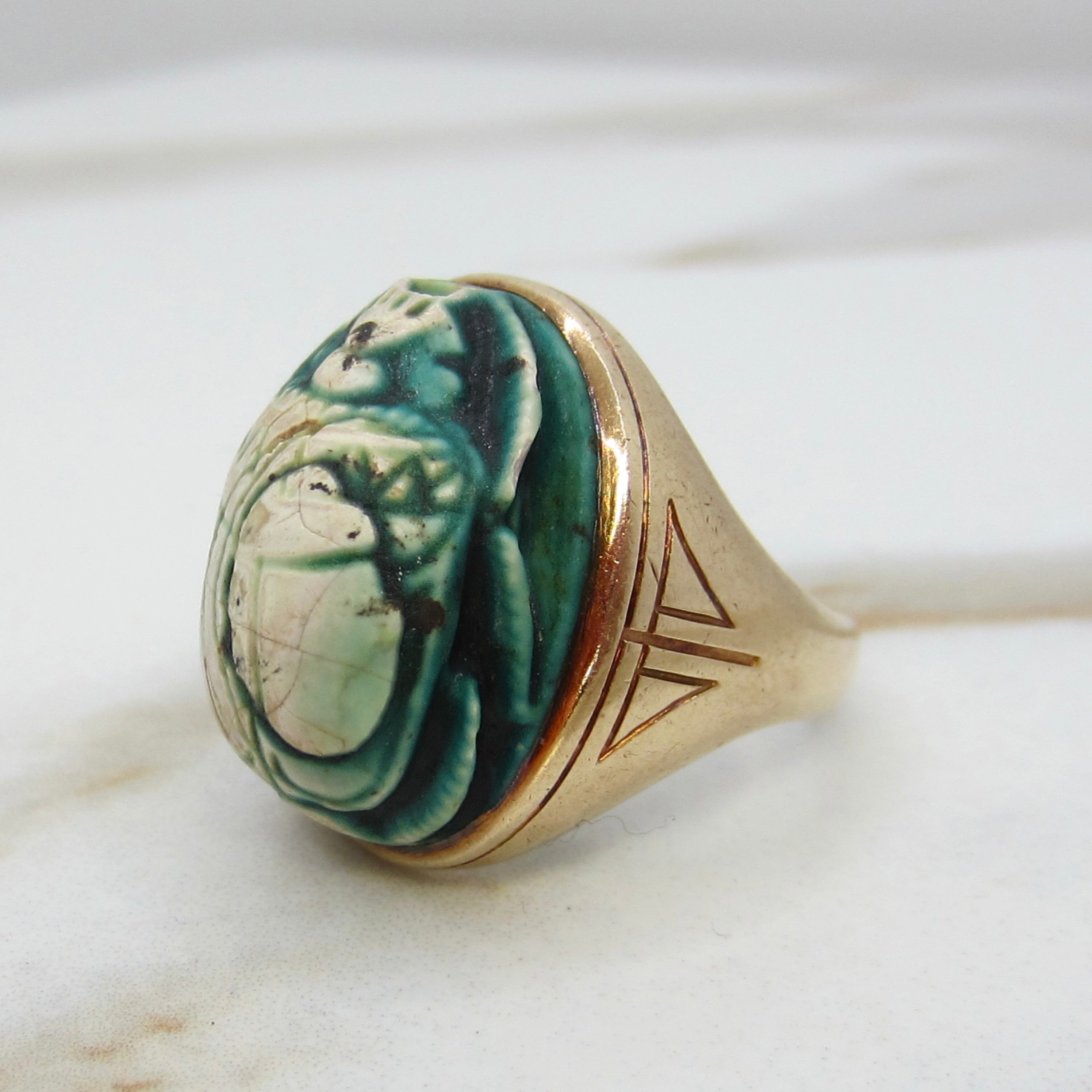 Antique Victorian 14k Gold Scarab Ring With Letter Provenance Inscribed 1897