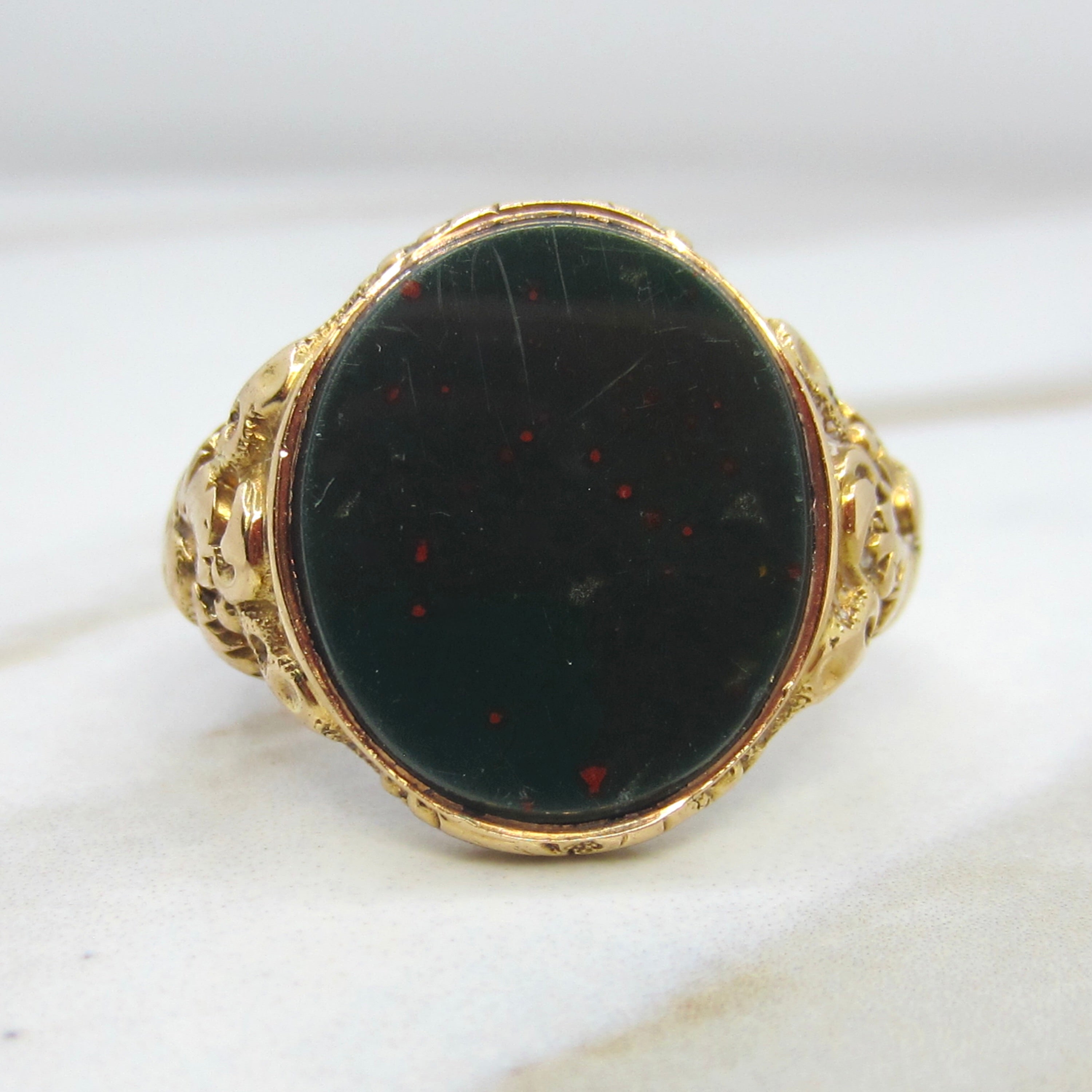 Antique 15k Gold Bloodstone Signet Ring British Hallmarks 1863