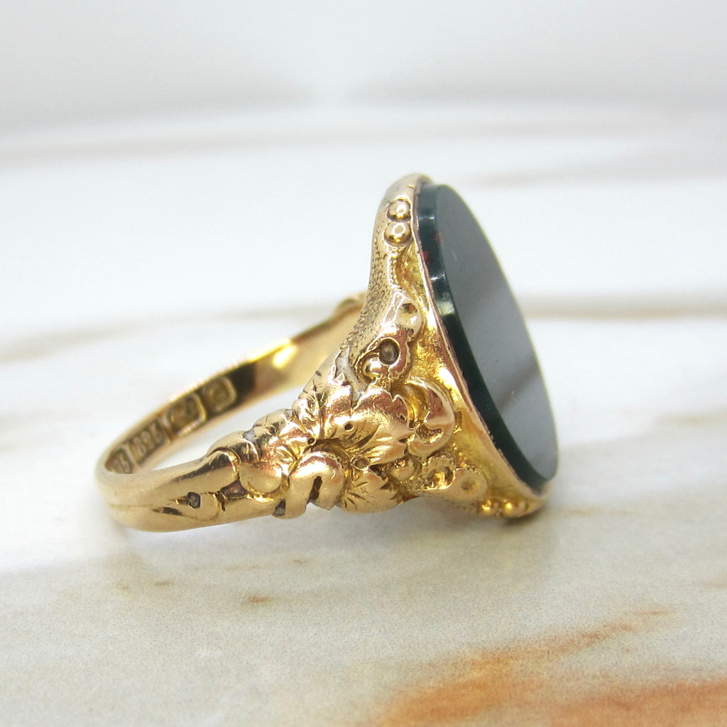 Antique 15k Gold Bloodstone Signet Ring British Hallmarks 1863