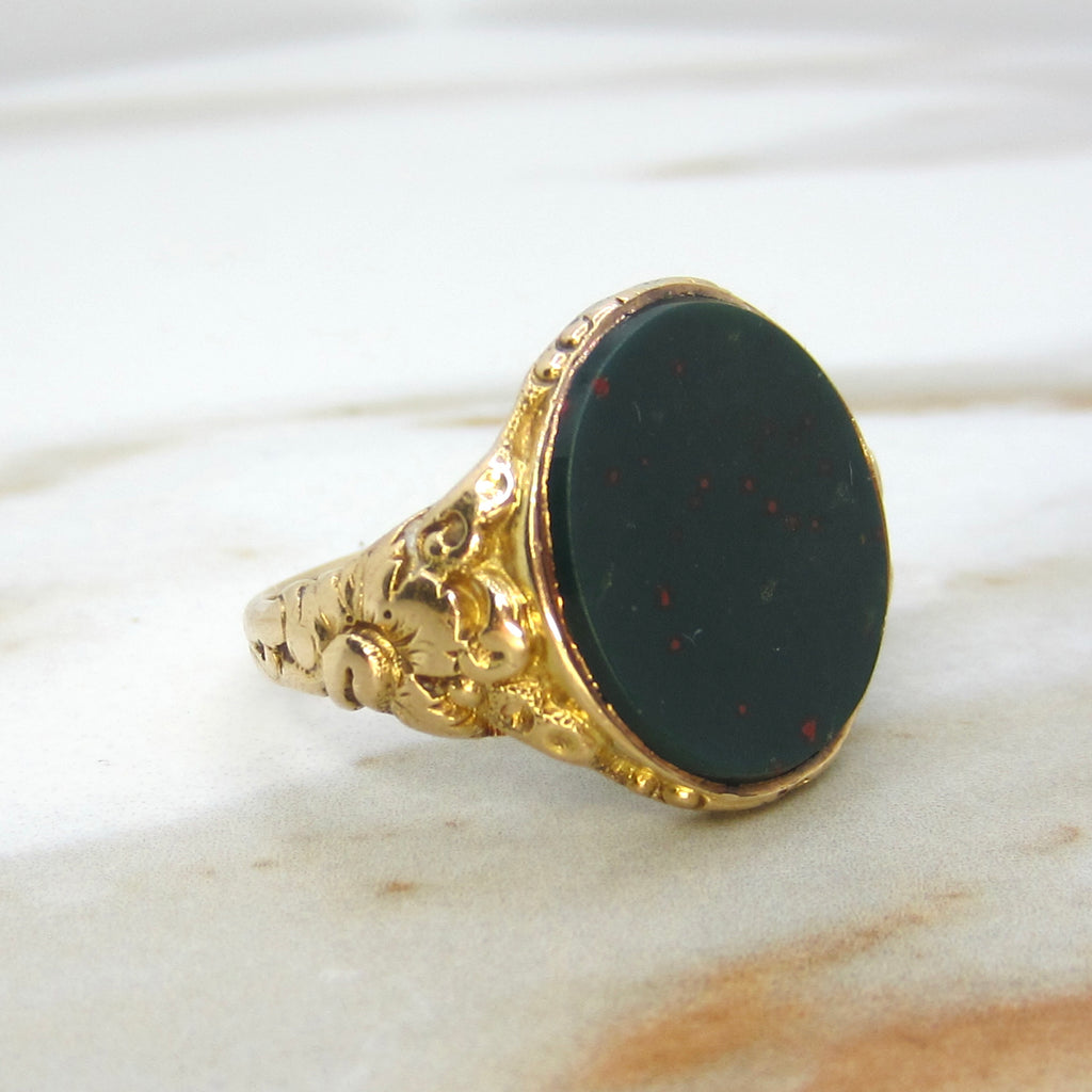 Antique 15k Gold Bloodstone Signet Ring British Hallmarks 1863