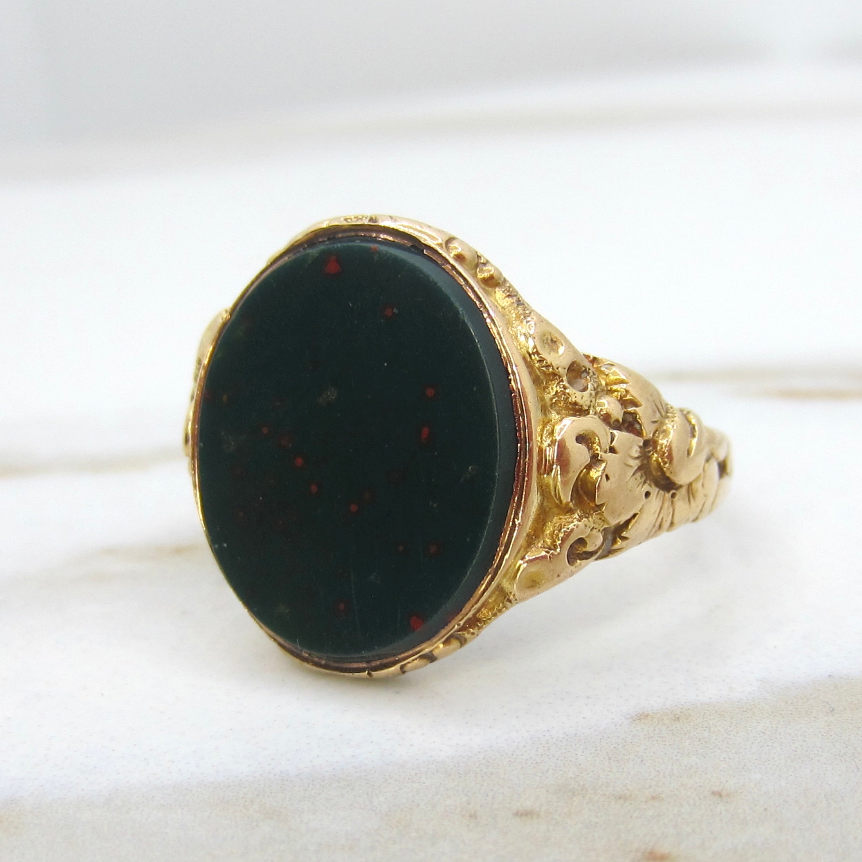 Antique 15k Gold Bloodstone Signet Ring British Hallmarks 1863
