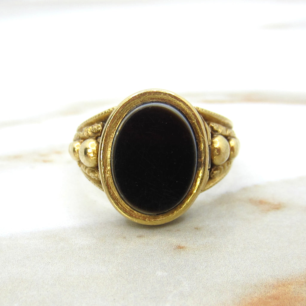 Antique Victorian 18k Gold Onyx Poison Locket Ring c.1880s