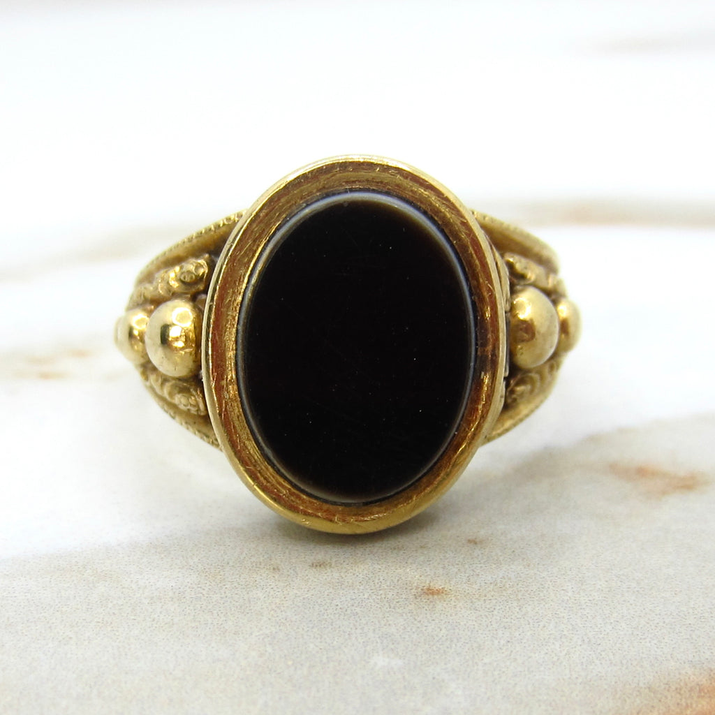 Antique Victorian 18k Gold Onyx Poison Locket Ring c.1880s